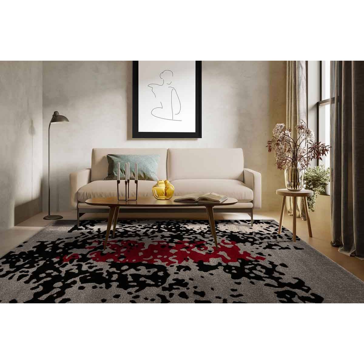 Tapis Tissé Imprimé "Naila" Noir & Rouge 200 x 290 cm - Image 5