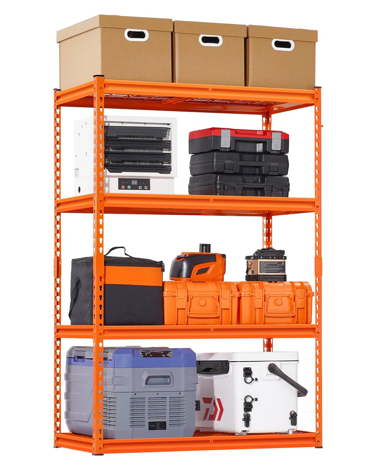 VEVOR Étagère rangement 1089kg, métal 4 niveaux, 508x1016x1524mm, orange. - Image 1
