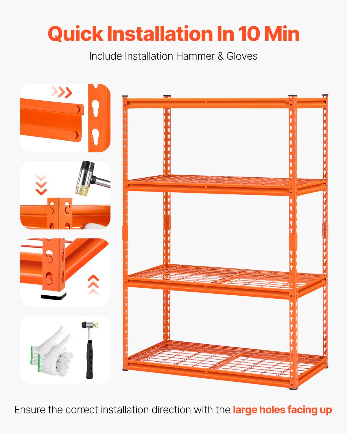 VEVOR Étagère rangement 1089kg, métal 4 niveaux, 508x1016x1524mm, orange. - Image 5