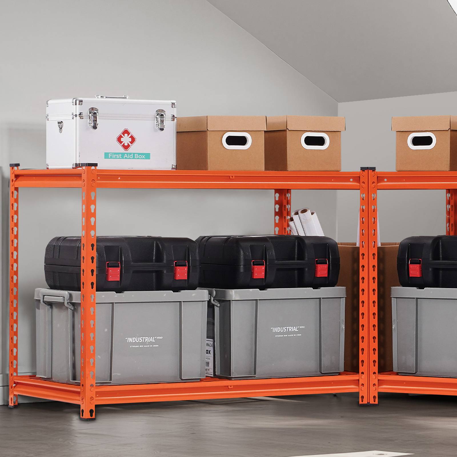 VEVOR Étagère rangement 1089kg, métal 4 niveaux, 508x1016x1524mm, orange. - Image 8