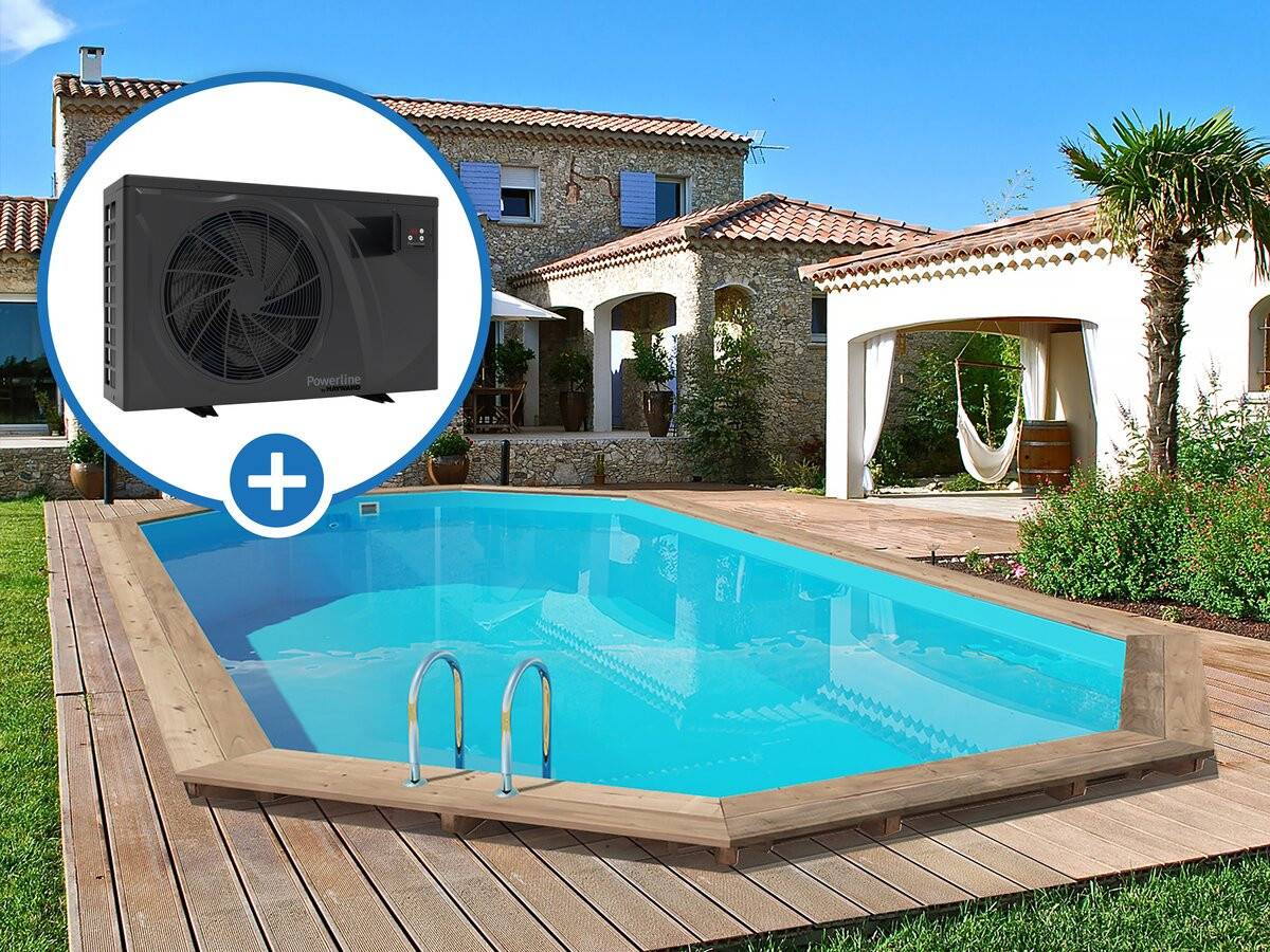 Piscine Bois " Palma 130 " - 7.57 X 4.07 X 1.31 M + Pompe à Chaleur Pour Piscine 6 Kw/h Inverter "powerline By Hayward" - Noir -habitat Et Jardin - Image 1