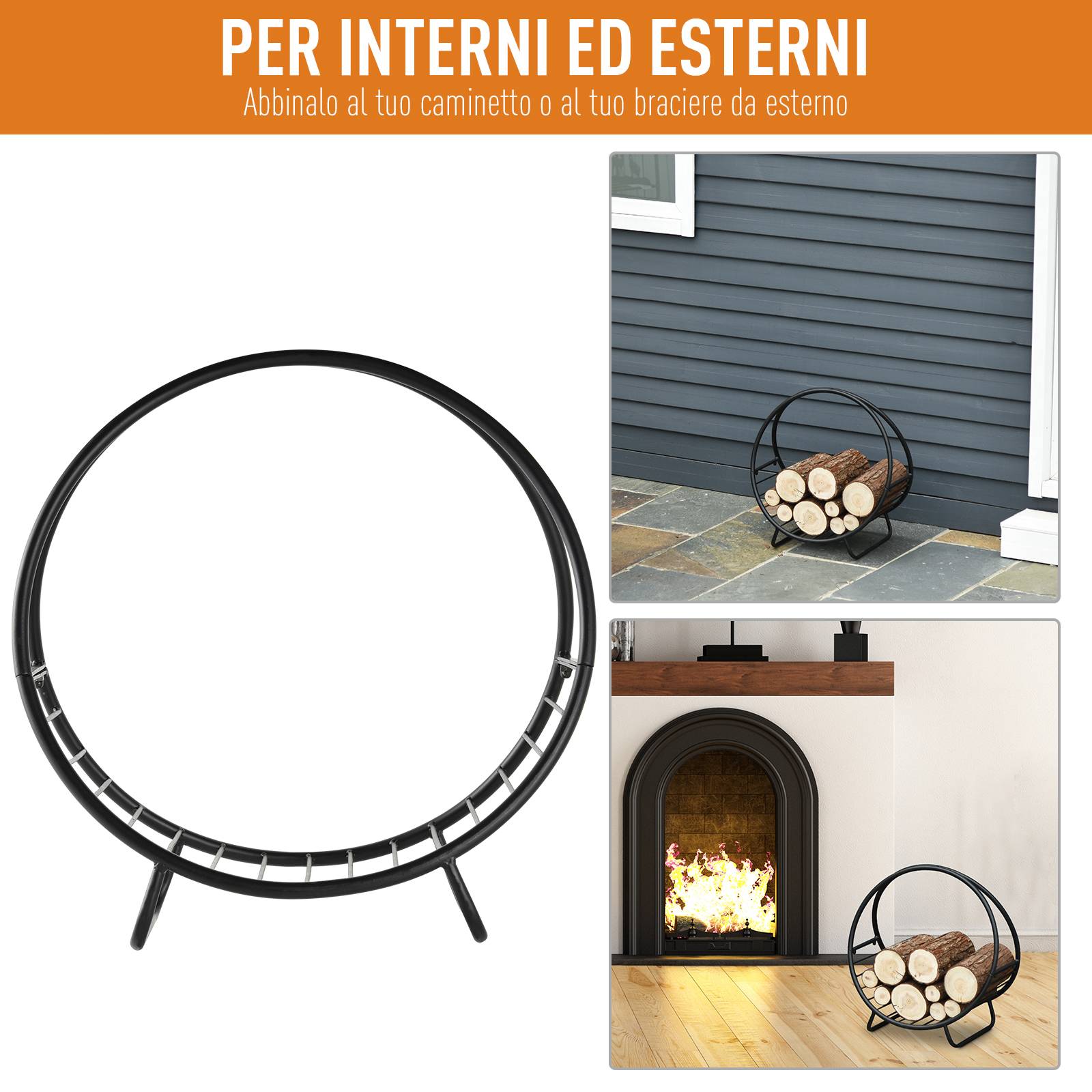 Porte-bûches en métal pour cheminée intérieure et extérieure, porte-bûches intérieur en forme de panier, 45 x 29,5 x 47 cm, noir - Image 8