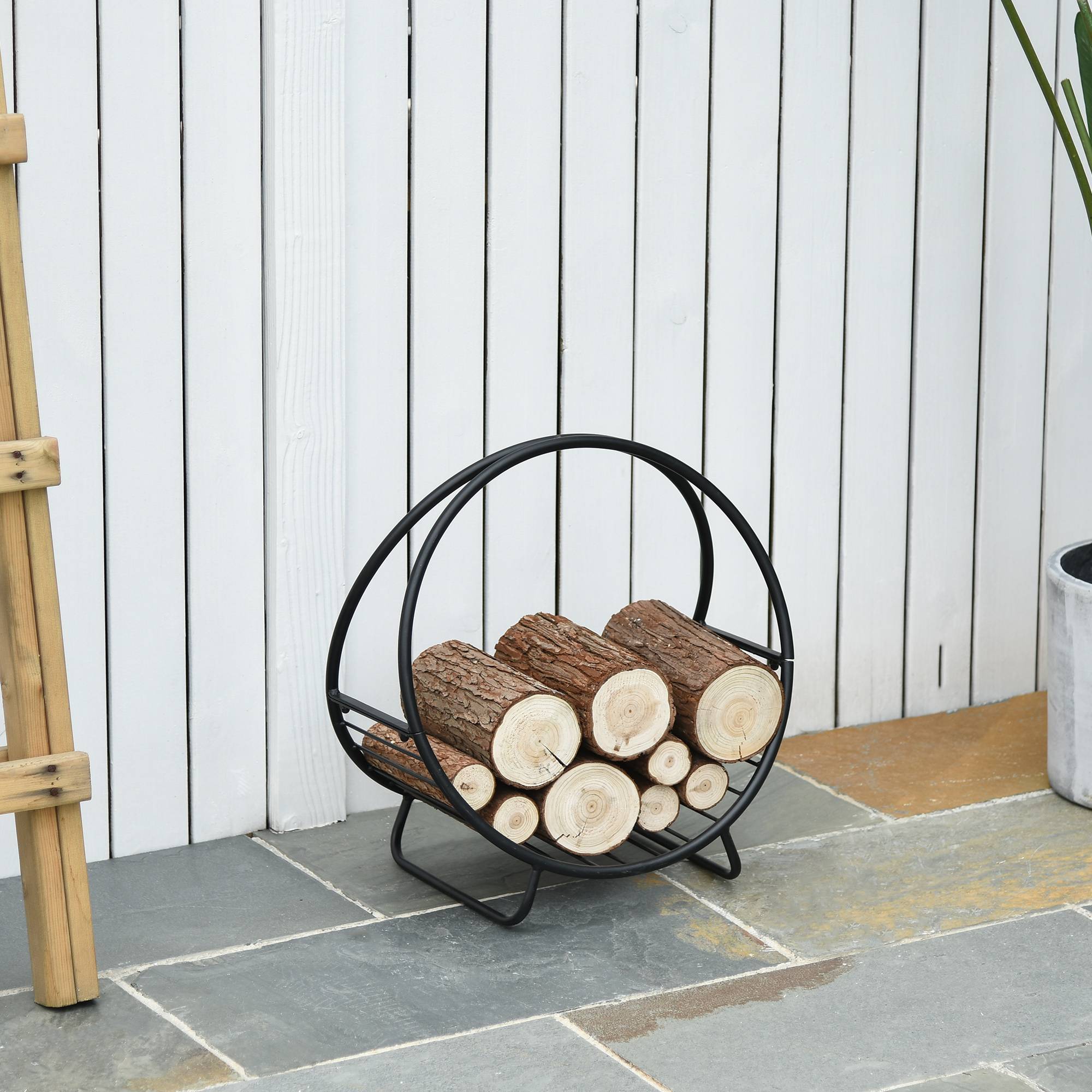 Porte-bûches en métal pour cheminée intérieure et extérieure, porte-bûches intérieur en forme de panier, 45 x 29,5 x 47 cm, noir - Image 4