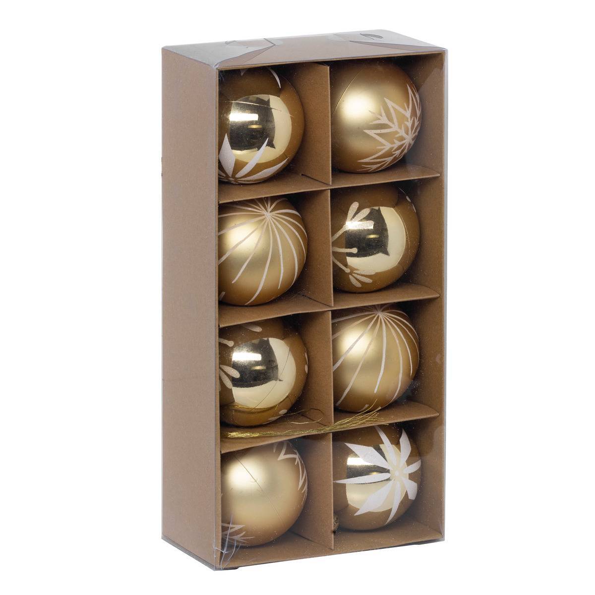 Fééric Lights & Christmas - Boules de Noël "Colorama de Noël" lot de 8 en plastique D8cm doré blanc - Atmosphera Créateur d'intérieur - Image 1
