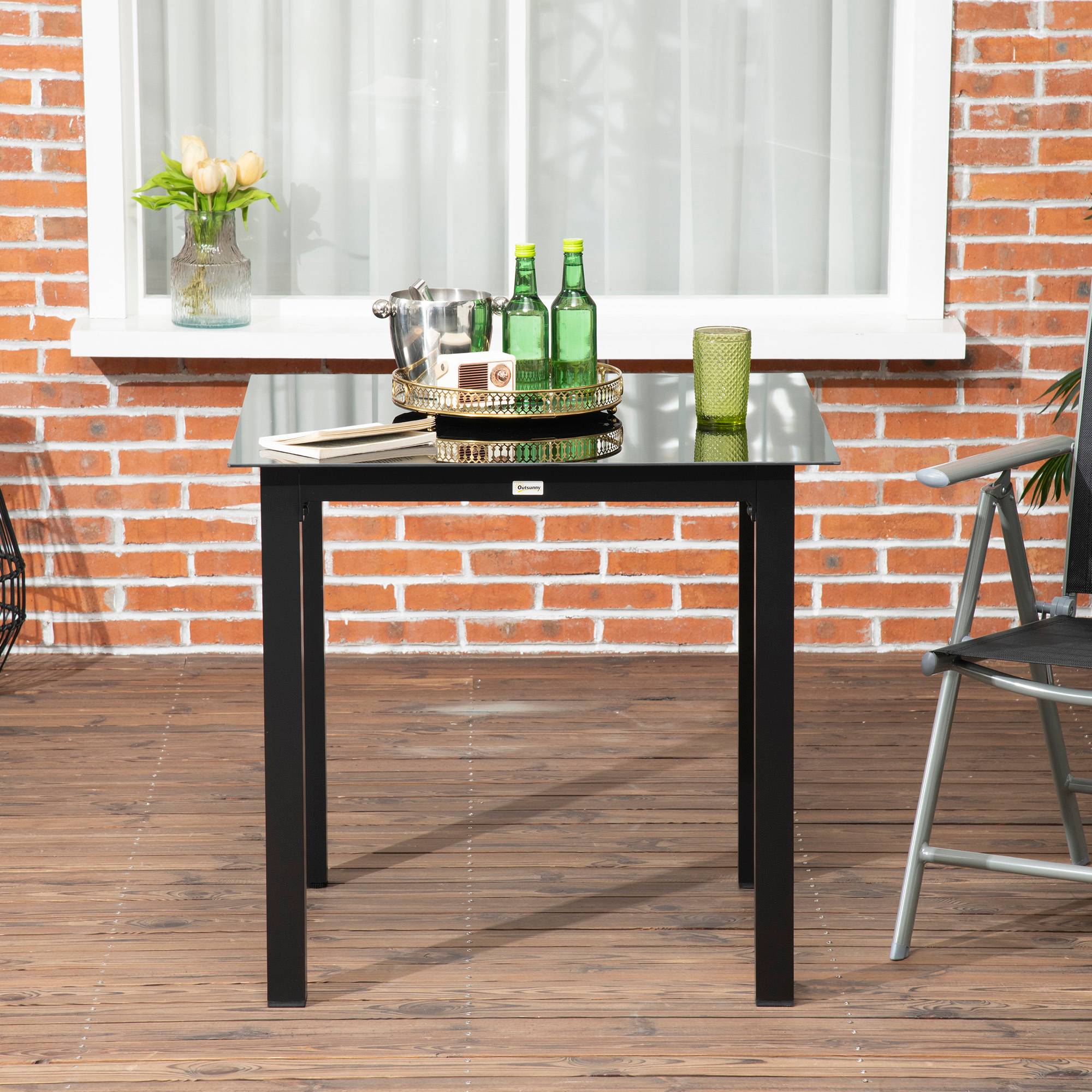 Table de jardin aluminium et verre trempé noir 80 x 80 x 74 cm - PANGIVO - Image 9
