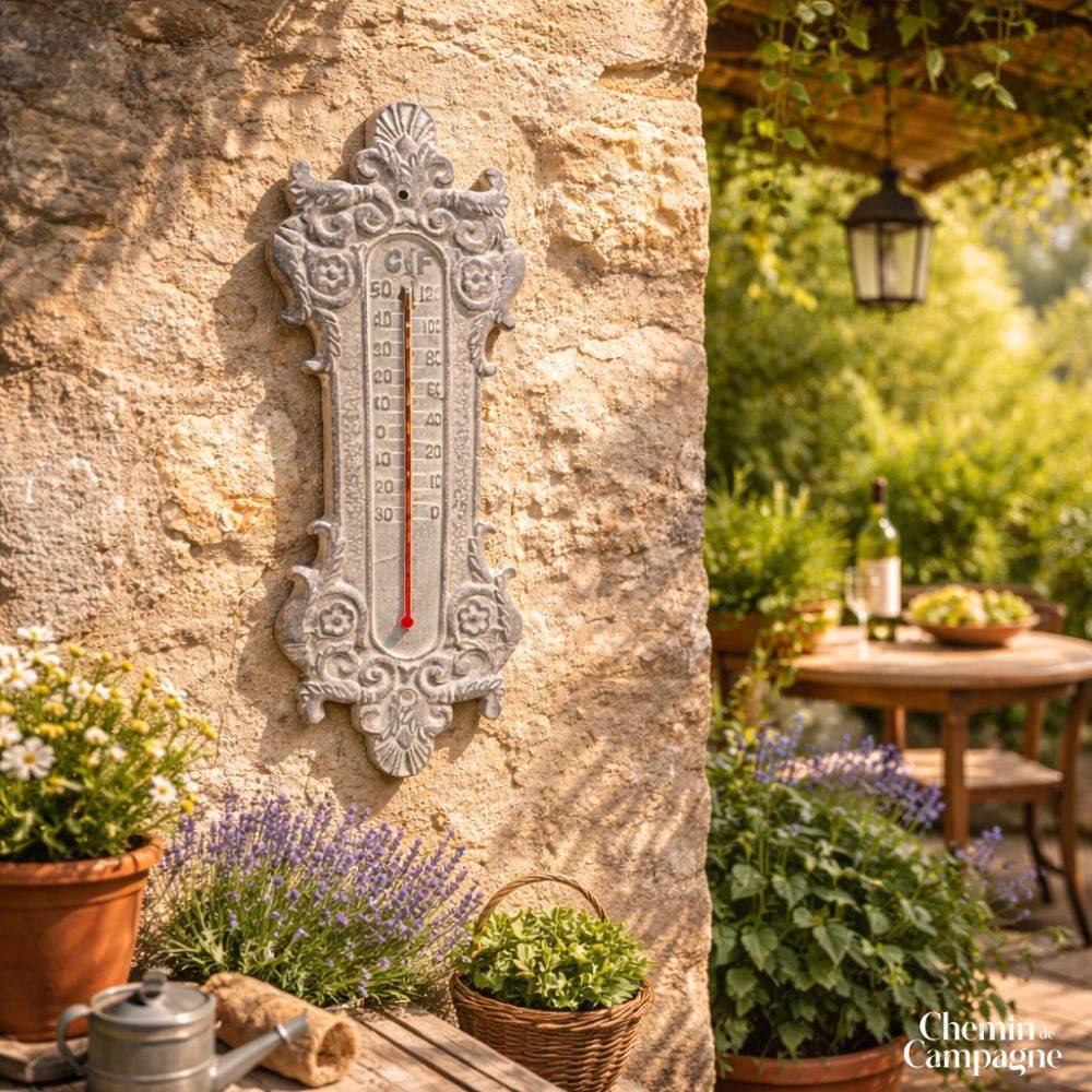 ° Thermomètre mural en fonte grise 37 x 13 cm Chemin de campagne - Image 2