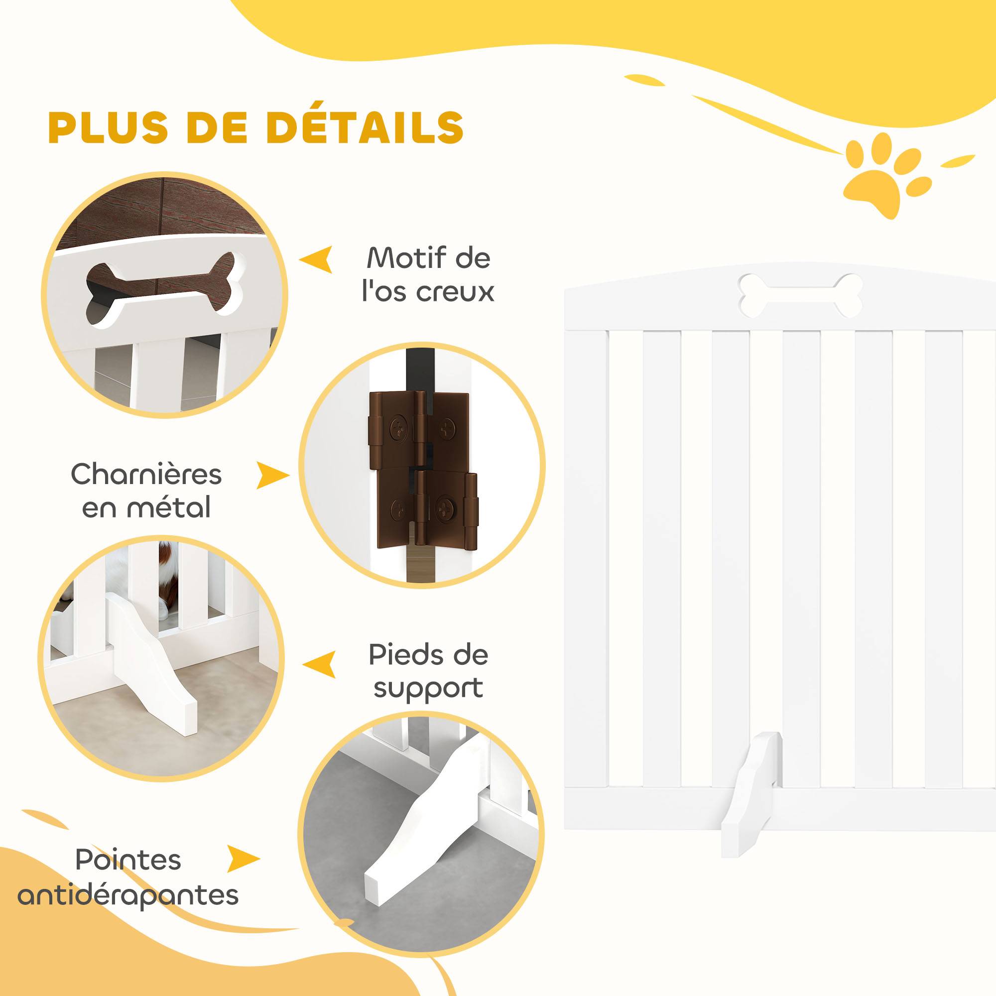 Barrière modulable MDF chiens intérieur 4 panneaux pieds antidérapants 207x61cm blanc - ComfortXL Outdoor Living - Image 8