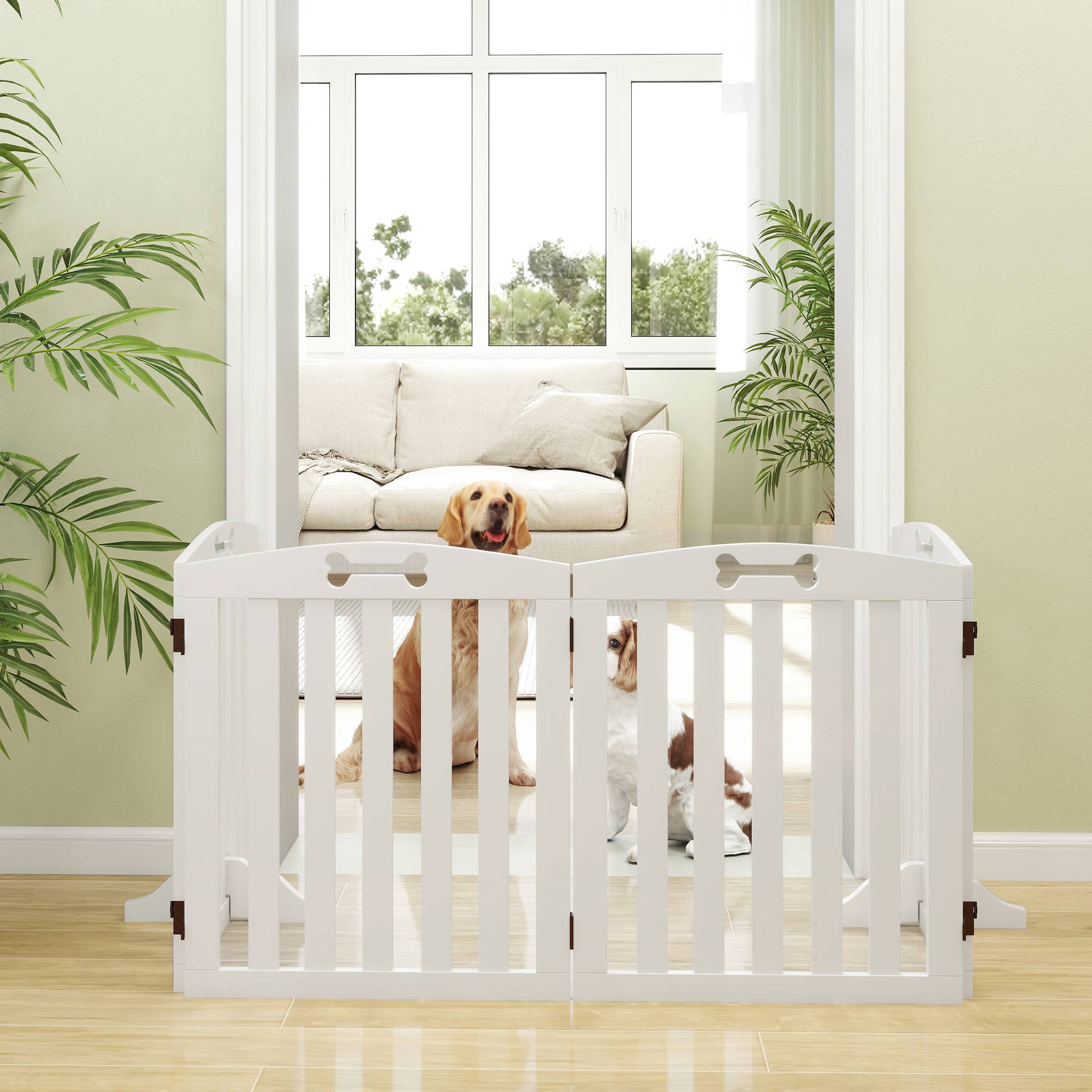 Barrière modulable MDF chiens intérieur 4 panneaux pieds antidérapants 207x61cm blanc - ComfortXL Outdoor Living - Image 9