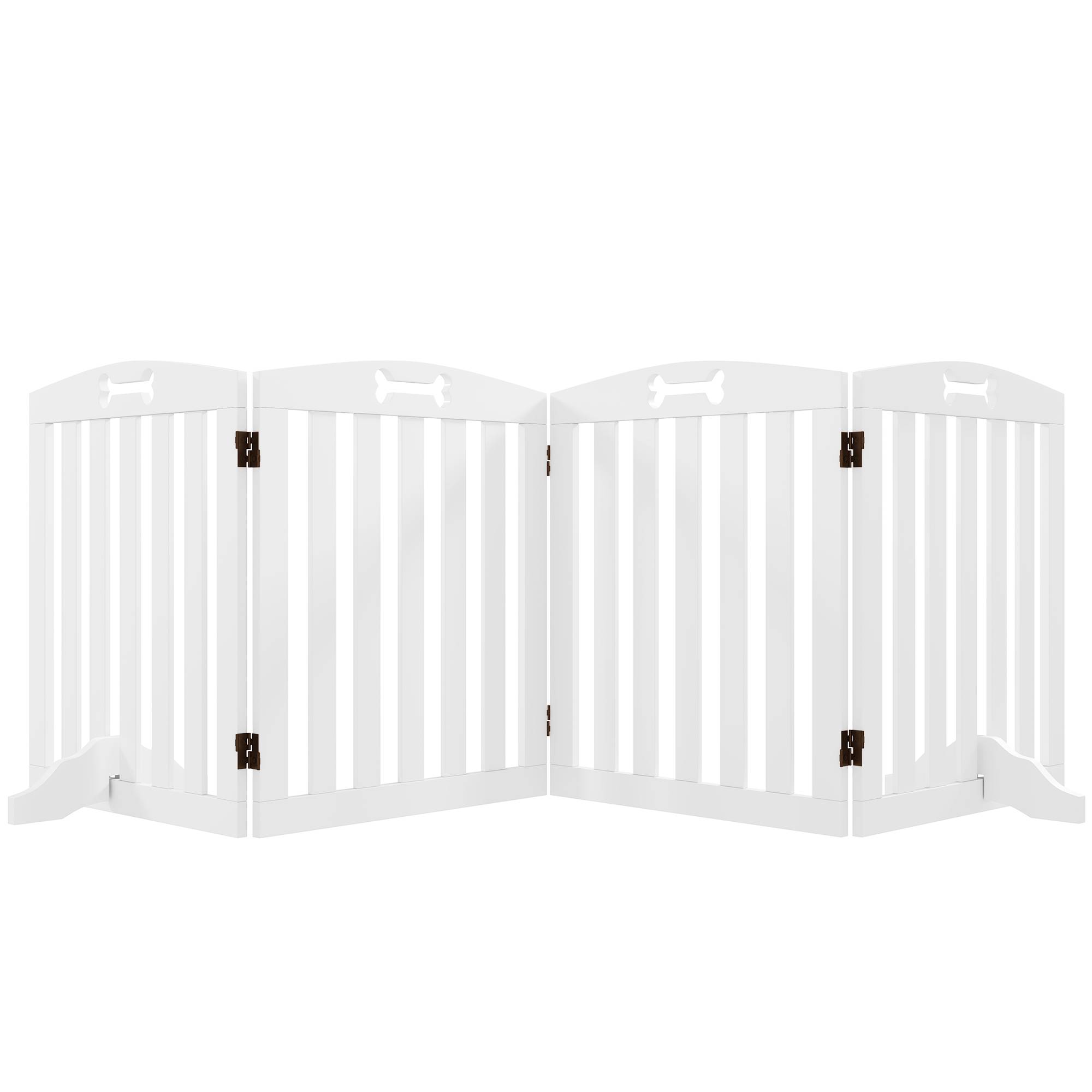 Barrière modulable MDF chiens intérieur 4 panneaux pieds antidérapants 207x61cm blanc - ComfortXL Outdoor Living - Image 1