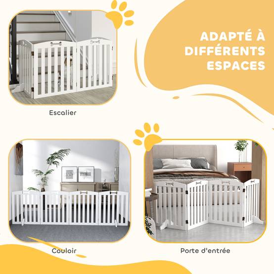 Barrière modulable MDF chiens intérieur 4 panneaux pieds antidérapants 207x61cm blanc - ComfortXL Outdoor Living - Image 7
