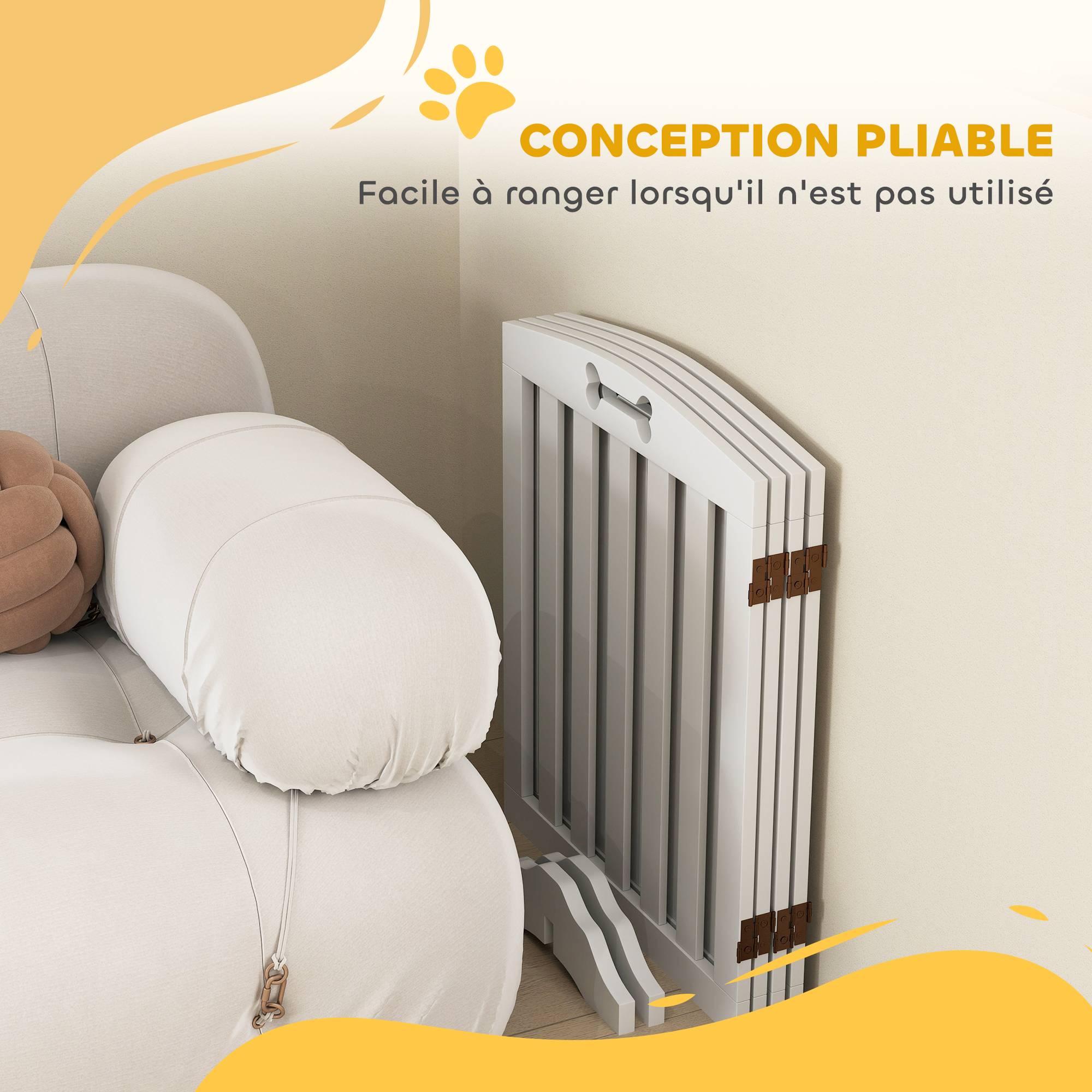 Barrière modulable MDF chiens intérieur 4 panneaux pieds antidérapants 207x61cm blanc - ComfortXL Outdoor Living - Image 6