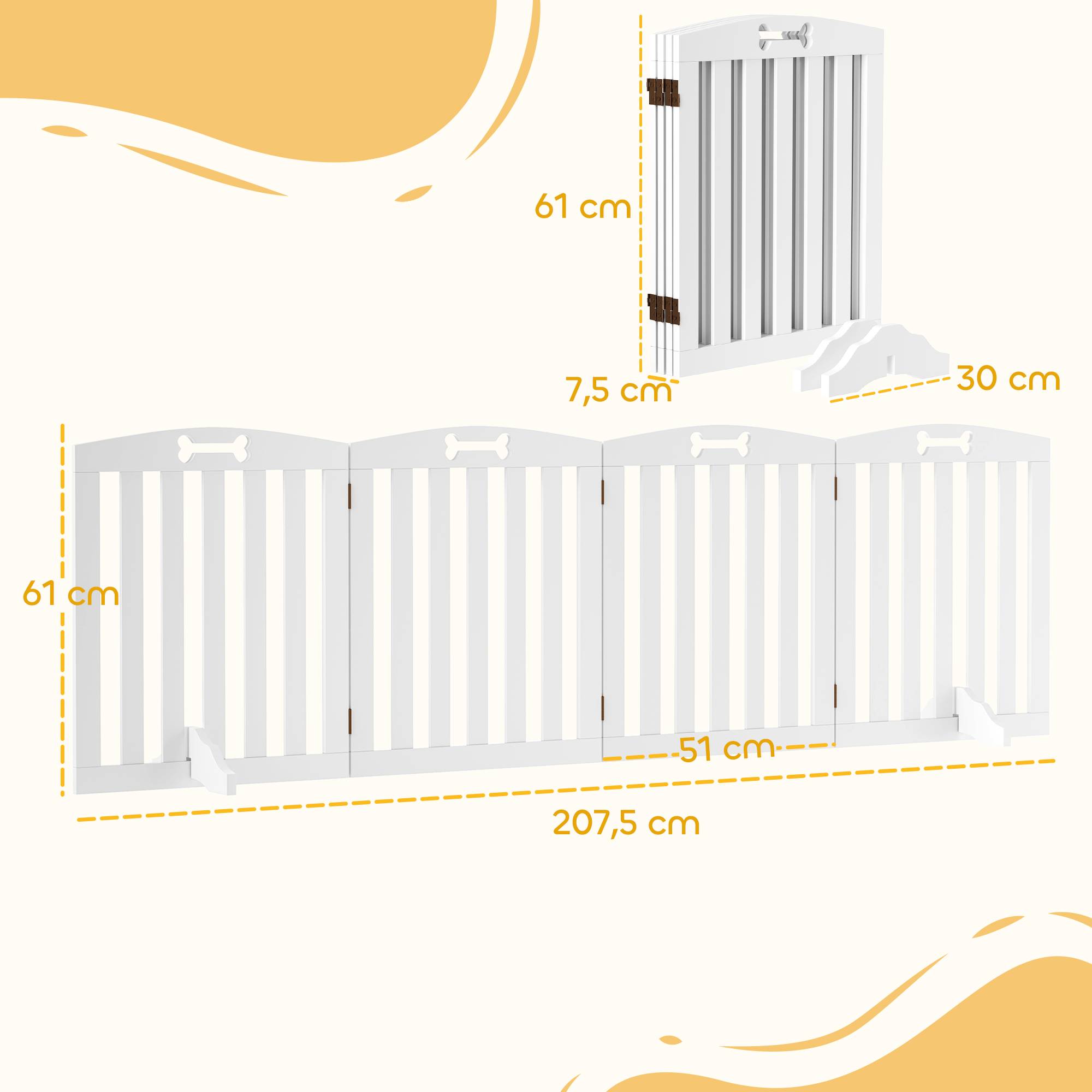Barrière modulable MDF chiens intérieur 4 panneaux pieds antidérapants 207x61cm blanc - ComfortXL Outdoor Living - Image 5