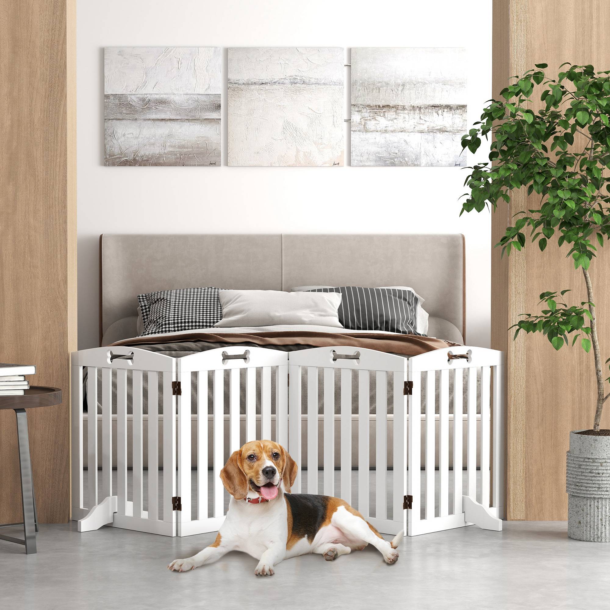 Barrière modulable MDF chiens intérieur 4 panneaux pieds antidérapants 207x61cm blanc - ComfortXL Outdoor Living - Image 3