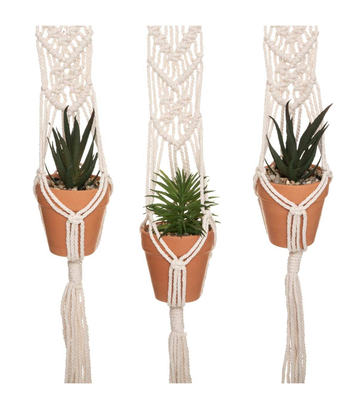 Suspension en Coton 3 Plantes artificielles Pots en Terre cuite  H 68 cm - Image 2