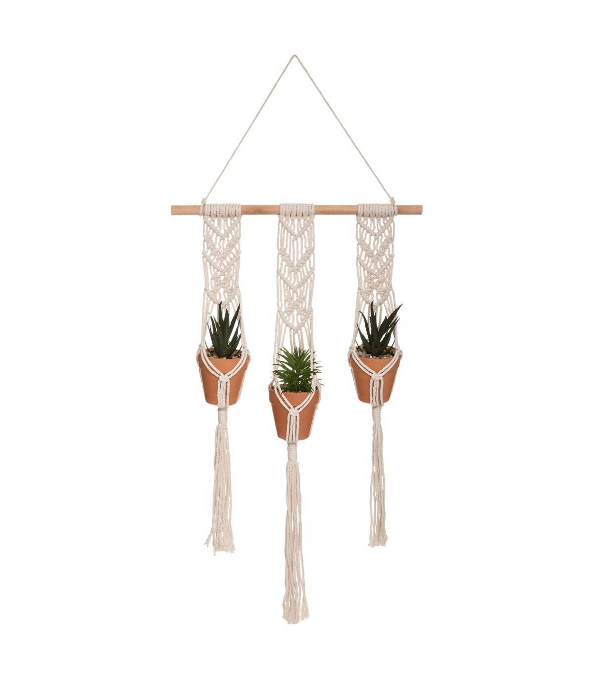 Suspension en Coton 3 Plantes artificielles Pots en Terre cuite  H 68 cm - Image 1