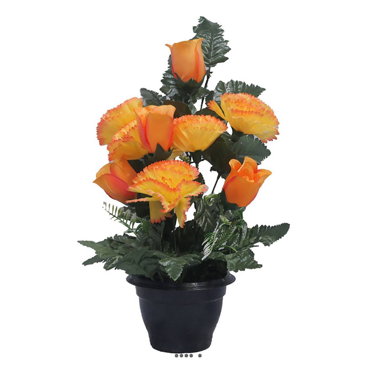 Artificielles - Pot fleurs artificielles cimetière roses, oeillets et mini-fleurs Orange - couleur: Orange - Image 2