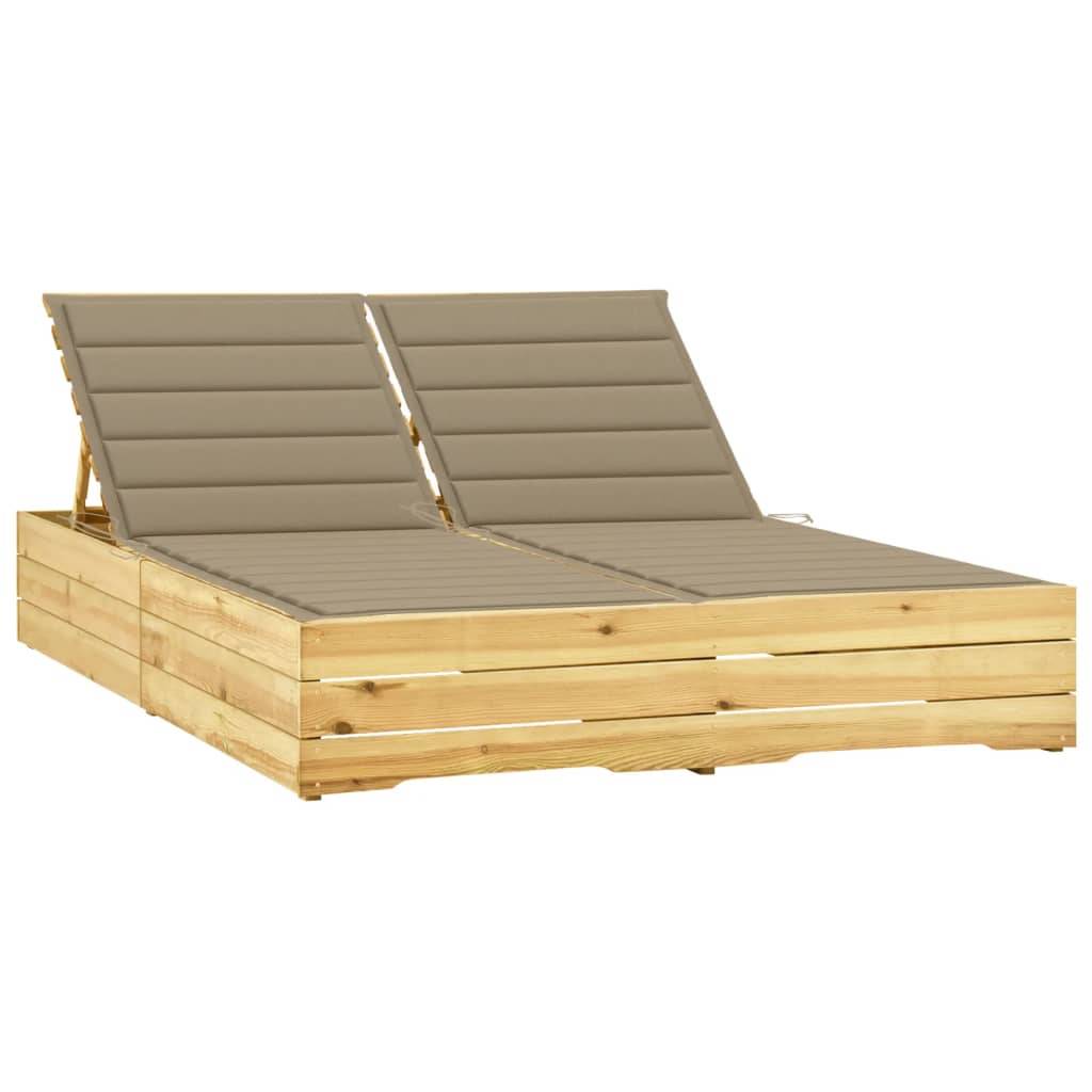 Chaise Longue Duo Extérieur Bois Coussins Beige Inclinable – ComfortXL Outdoor Living - Image 1