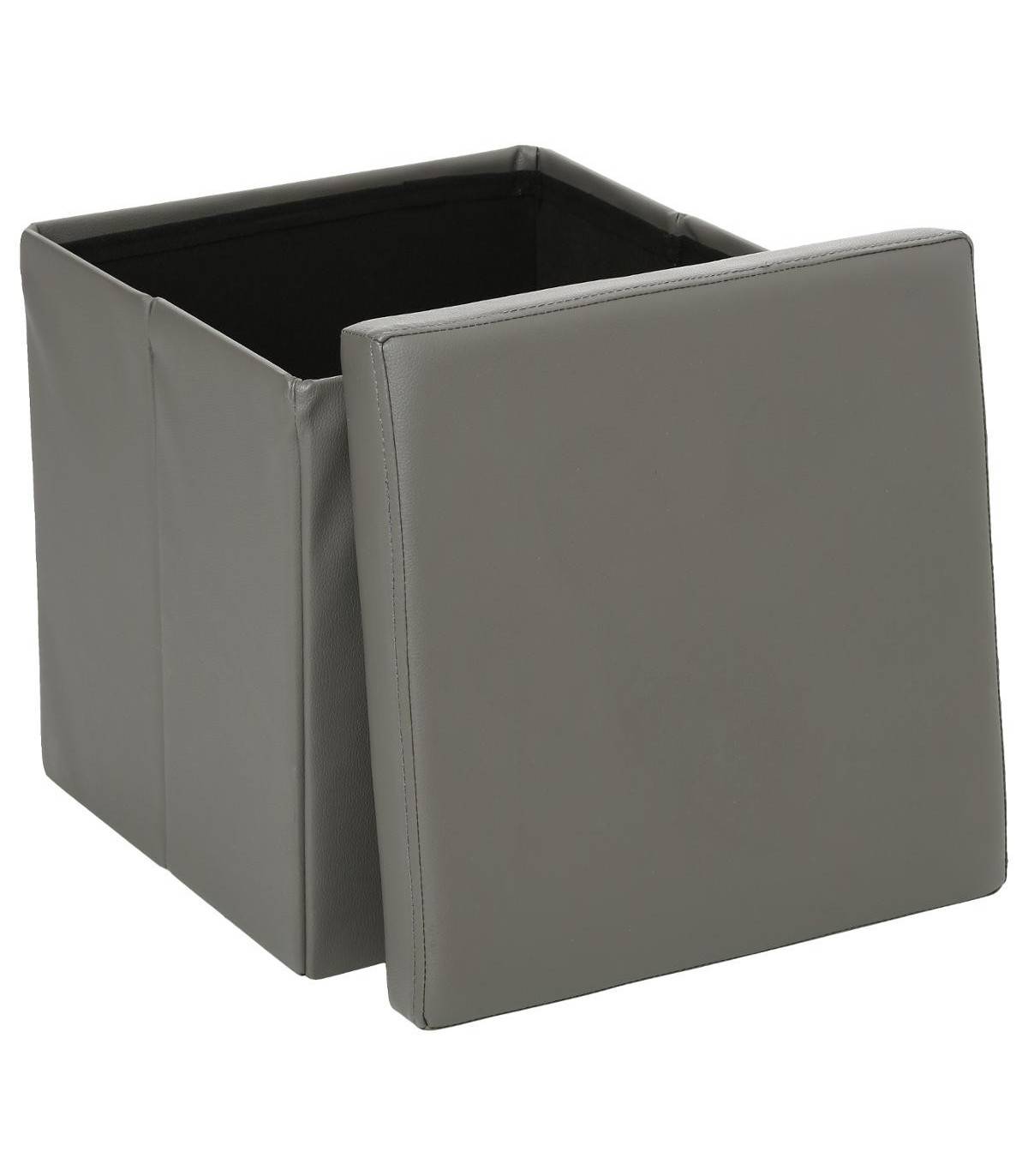 2 en 1 Pouf pliant et coffre de rangement Vinyle Gris 38 x H 37.5 cm - Image 3