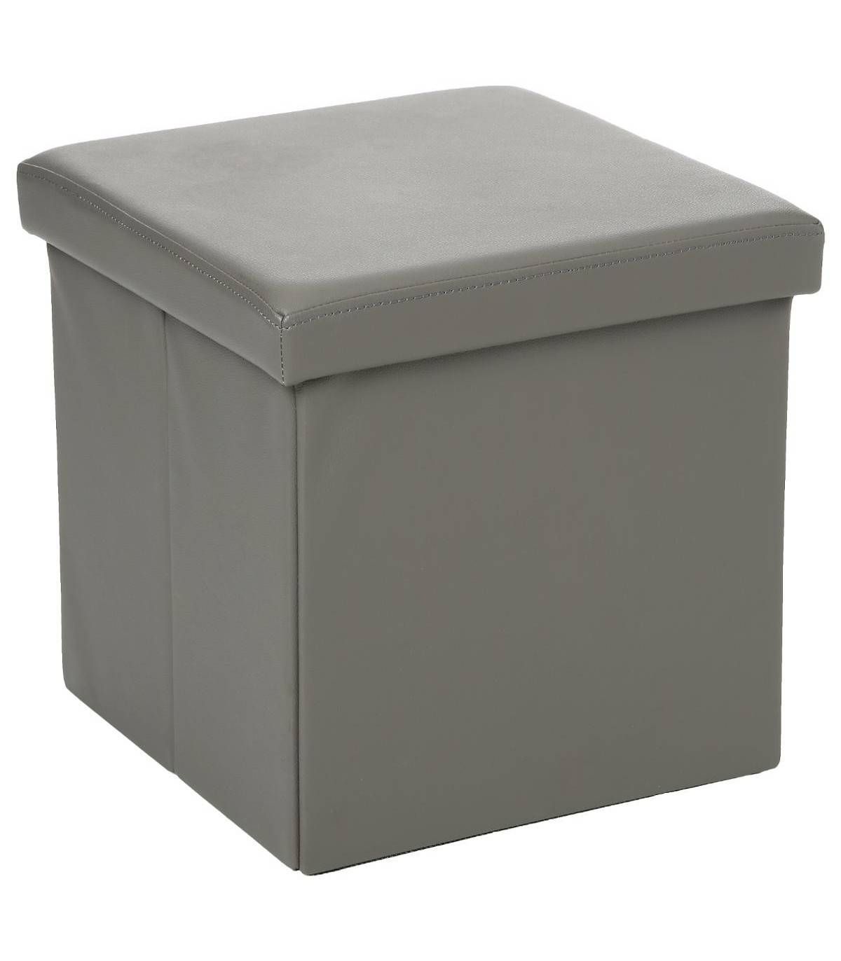 2 en 1 Pouf pliant et coffre de rangement Vinyle Gris 38 x H 37.5 cm - Image 1