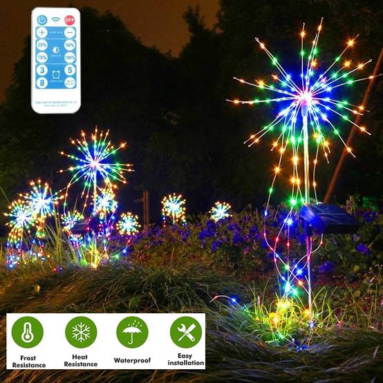 2 Feux D'Artifice Lumières Solaires Décoration De Jardin En Plein Air Lumières Étanche Fil De Cuivre Chaîne Lumières Noël Halloween Lumières Colorées - Image 1