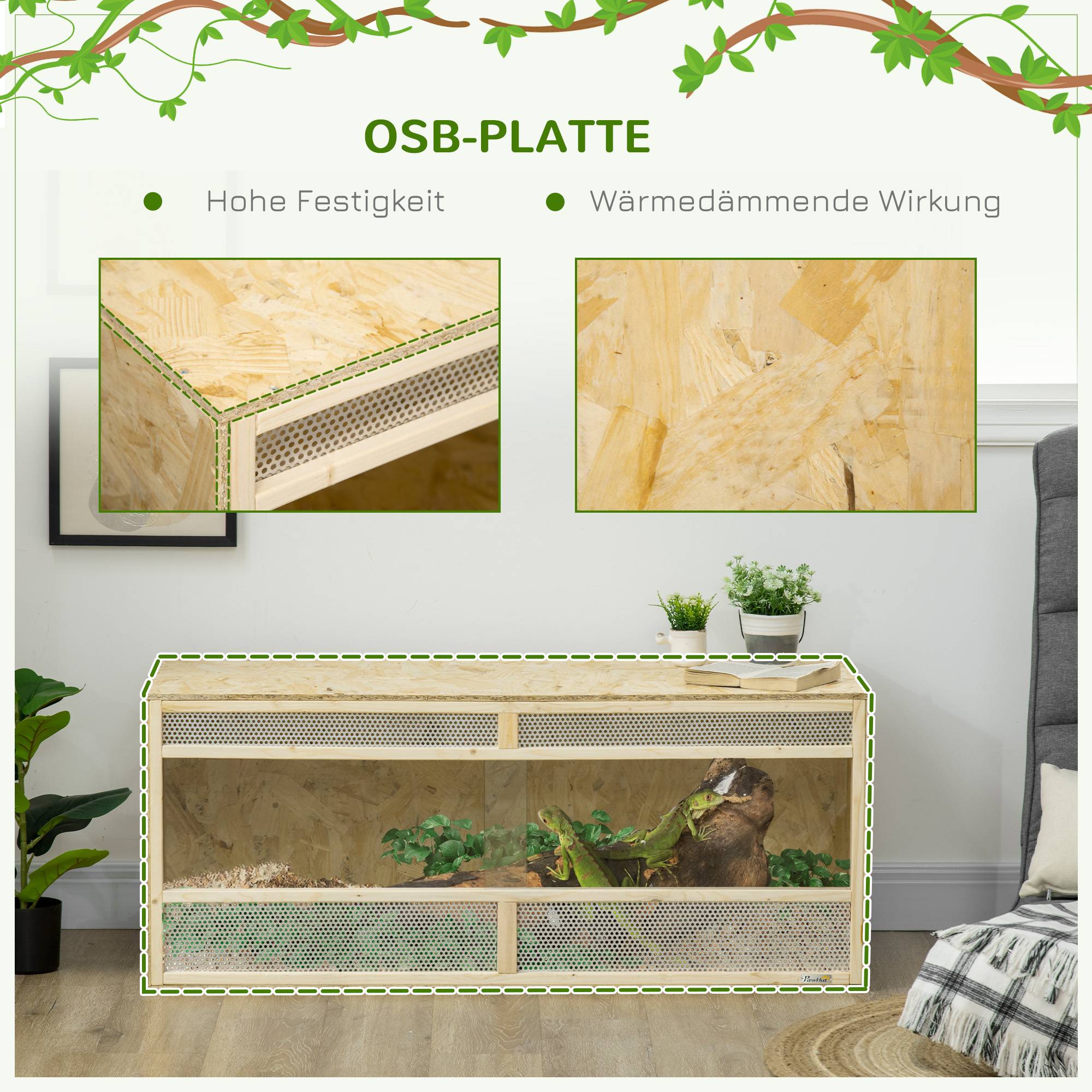Terrarium reptile/amphibien 120×50×50cm, portes vitrées coulissantes, grilles d'aération - Image 7