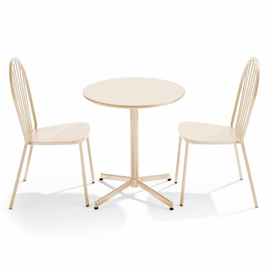 Oviala - Ensemble table ronde 70 cm et 2 chaises de jardin bistrot métal ivoire Palavas - Oviala - Image 1