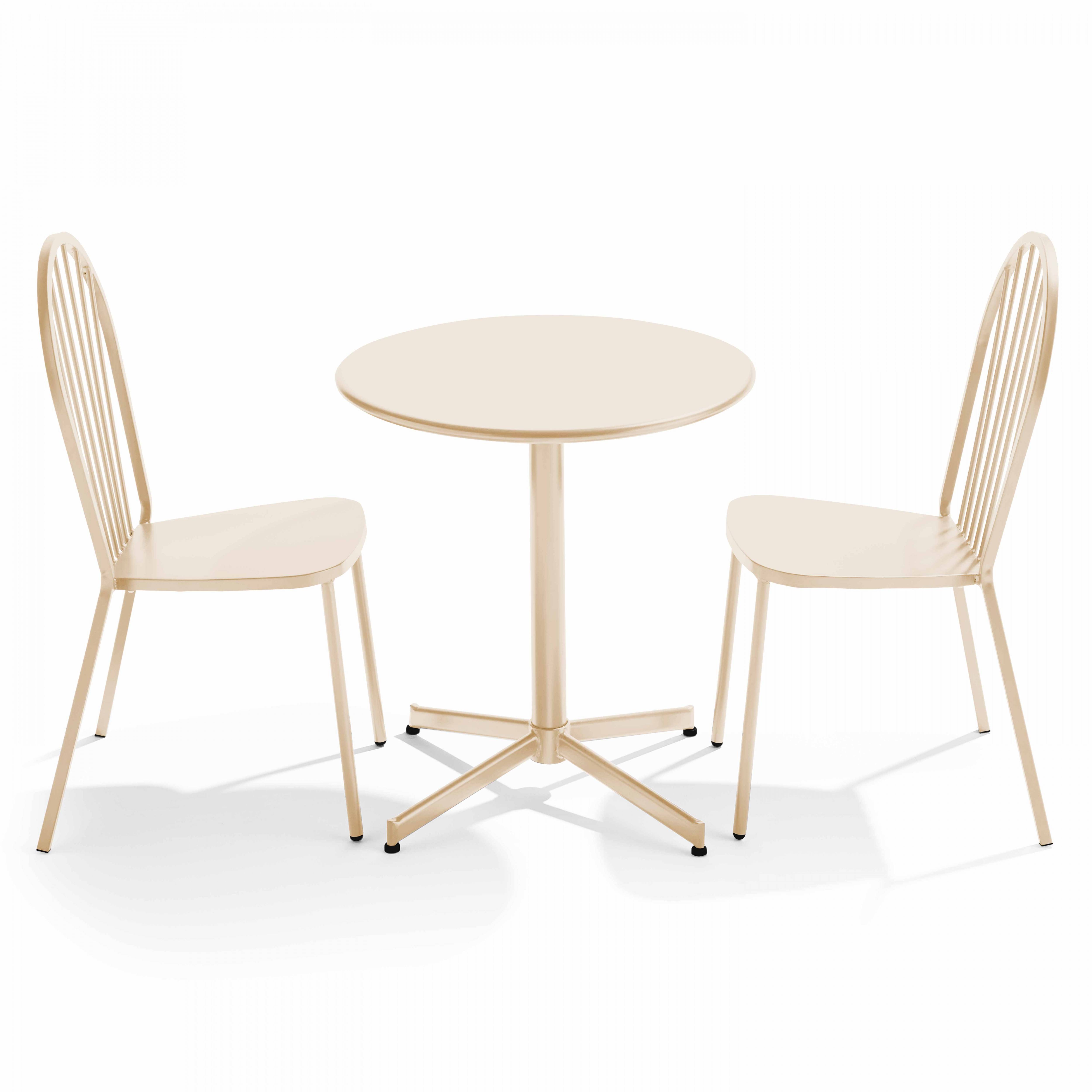 Oviala - Ensemble table ronde 70 cm et 2 chaises de jardin bistrot métal ivoire Palavas - Oviala - Image 1