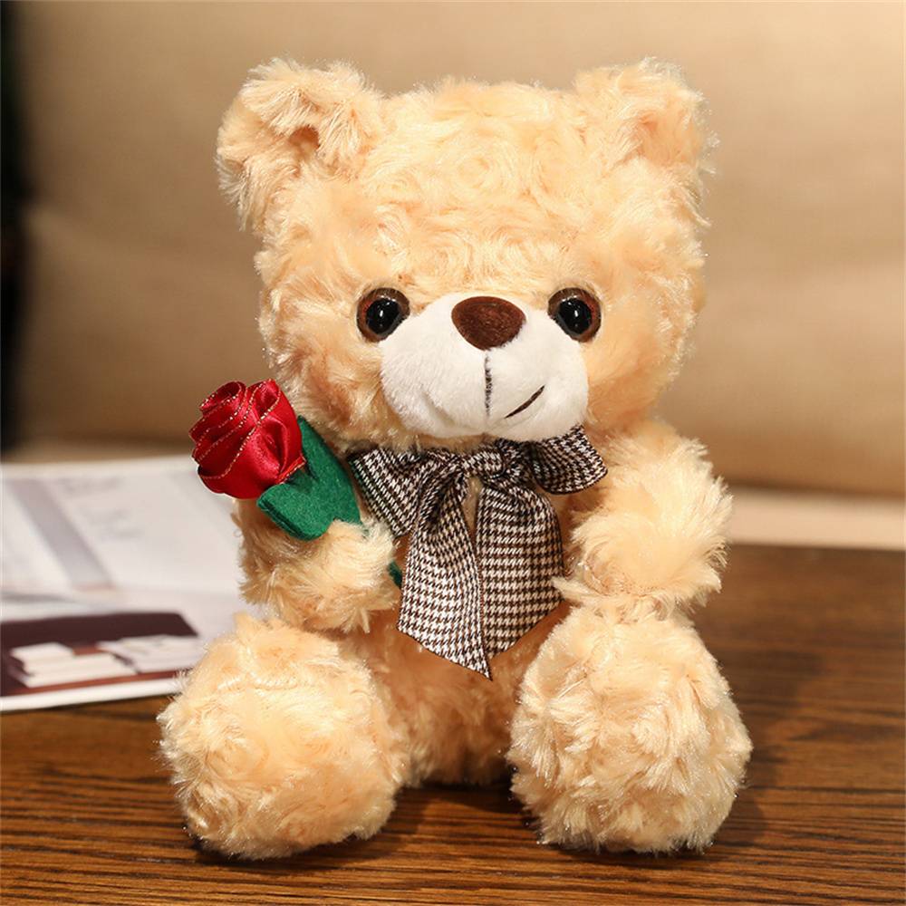 Ours en Peluche Brun 20cm avec Rose - Cadeau Romantique et Décoratif - Douceur et Réconfort Garantis - Lytech - Image 2