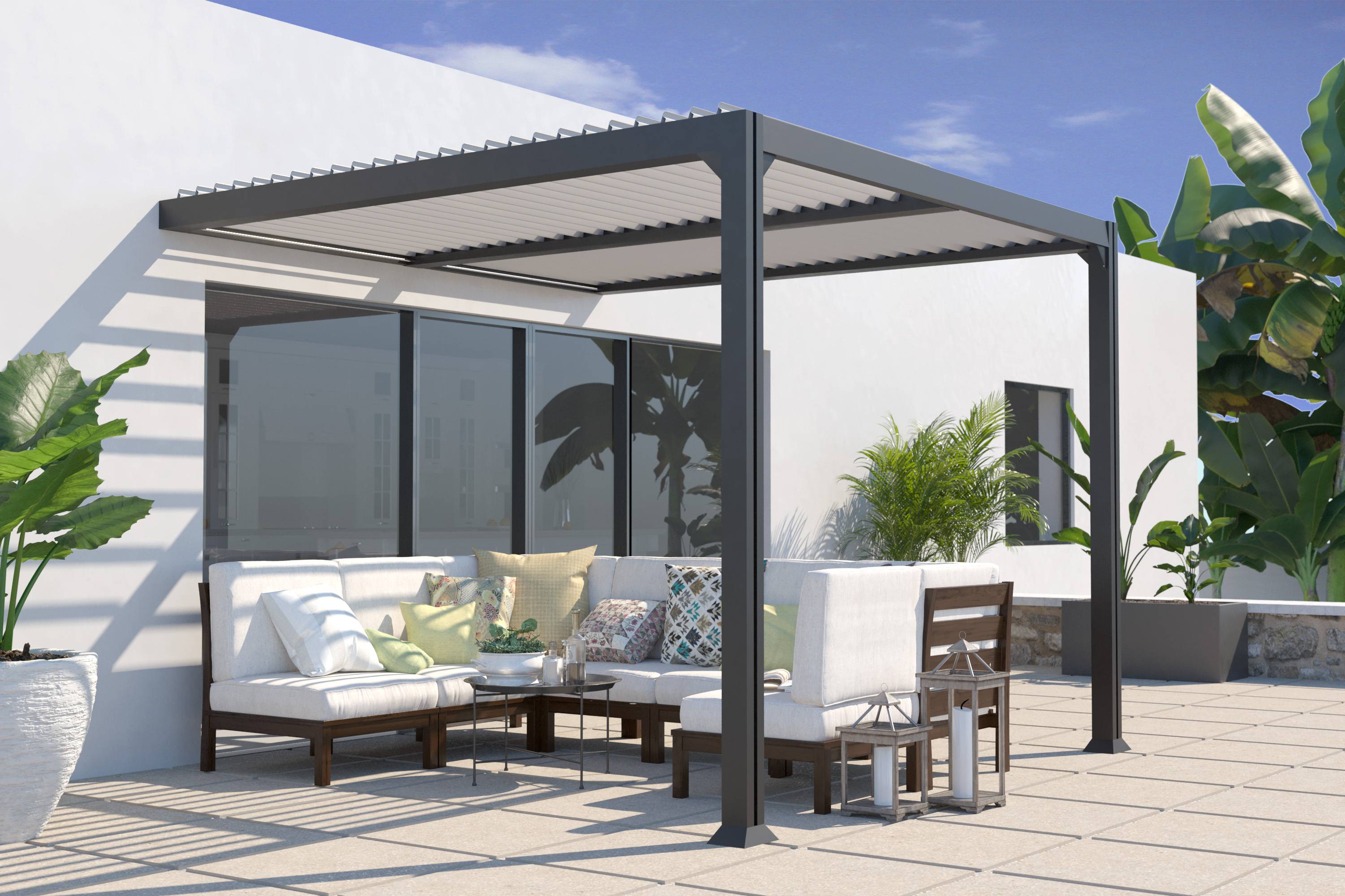 Couleurs du monde - Miami - Pergola adossée bioclimatique 3x3m en aluminium  - Couleurs du Monde - Image 1