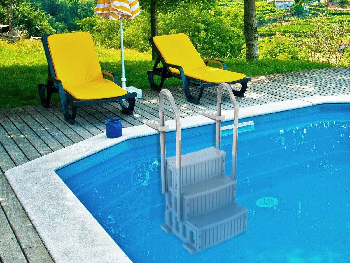 Escalier Simple De Piscine "nathan" - 3 Marches - En Plastique -habitat Et Jardin - Image 2