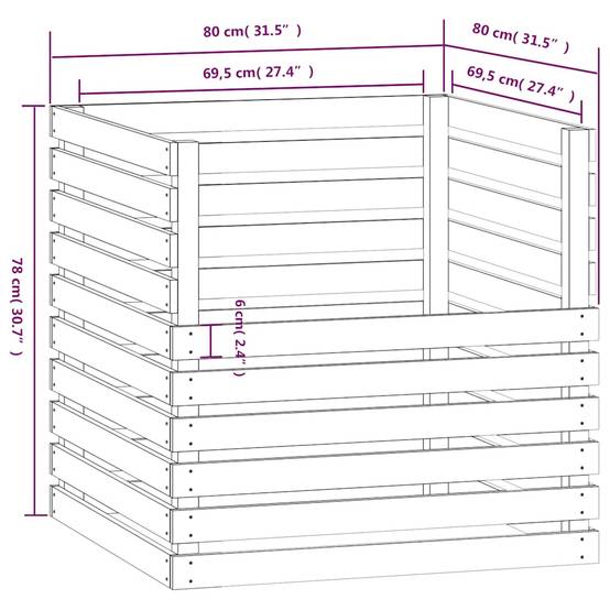 Composteur bois de pin blanc 80 x 80 x 78 cm - PANGIVO - Image 8