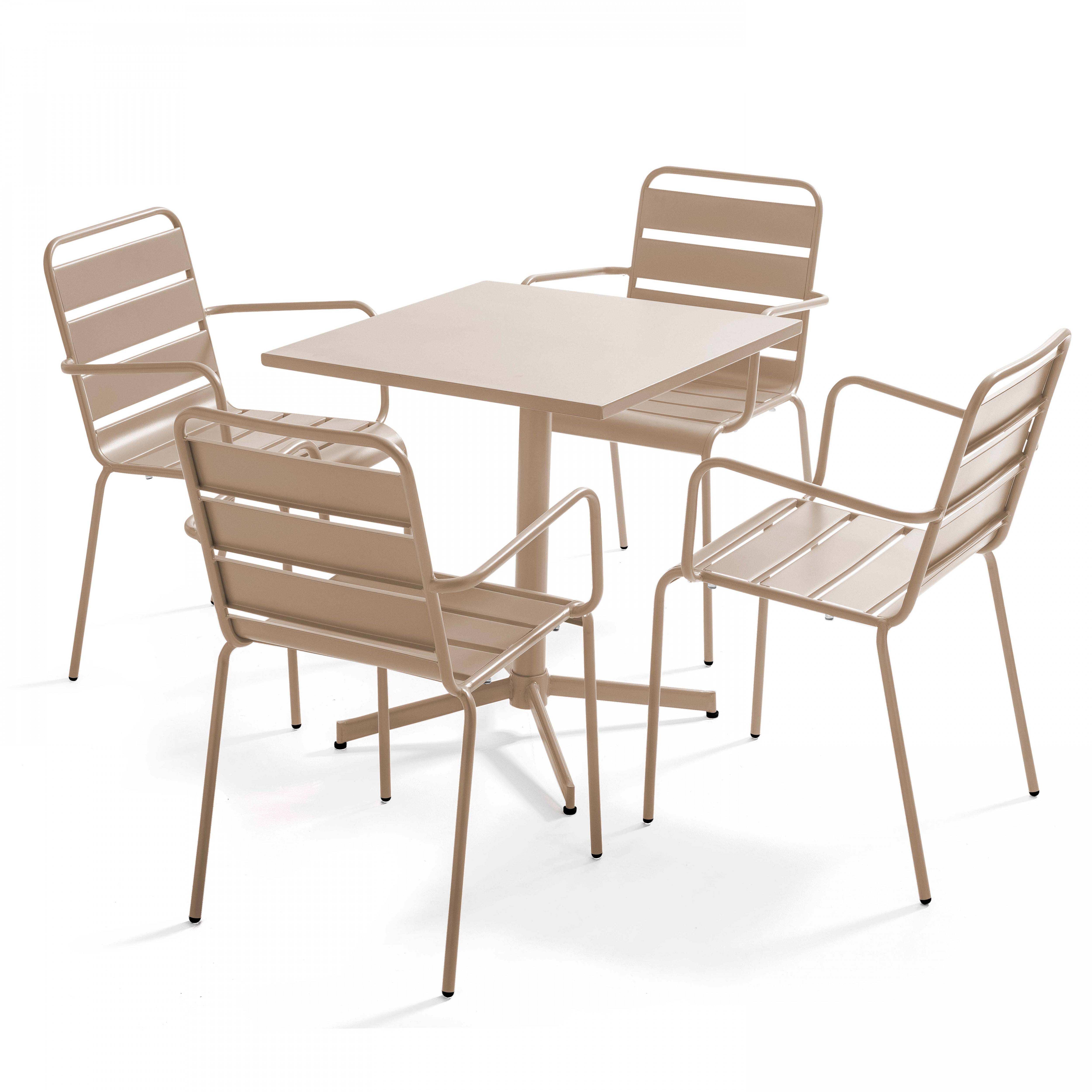 Oviala - Ensemble table de jardin et 4 fauteuils en métal taupe Palavas - Oviala - Image 1