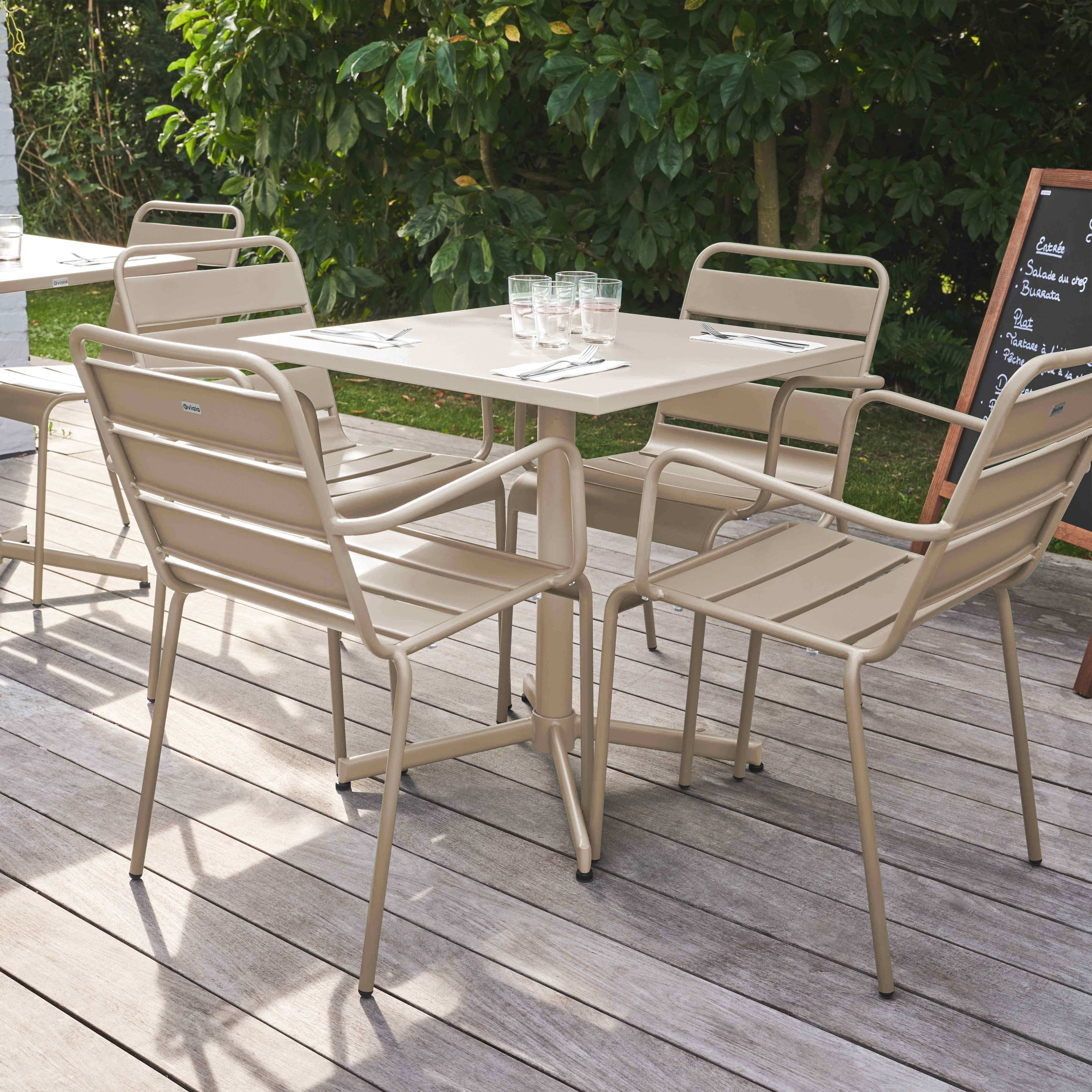Oviala - Ensemble table de jardin et 4 fauteuils en métal taupe  Palavas - Oviala - Image 2