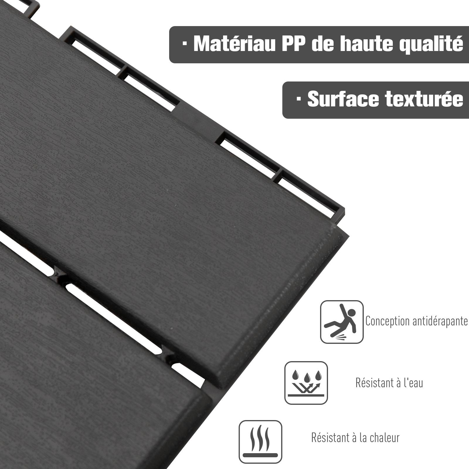ComfortXL - Dalles terrasse clipsables plastique noir 30 x 30 cm lot de 9 antidérapantes - ComfortXL Outdoor Living - Image 5