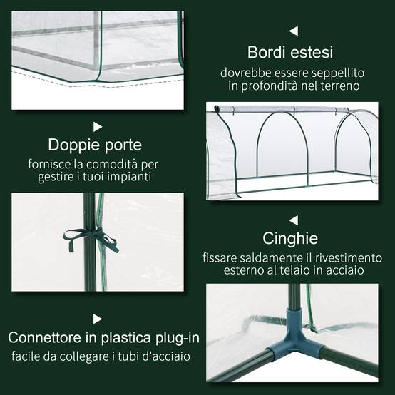 Sans Marque - Serre de jardin porte charnières acier PVC 250x100x80 cm serre tunnel basse culture légumes fleurs serre potagère extérieure verte - Image 6