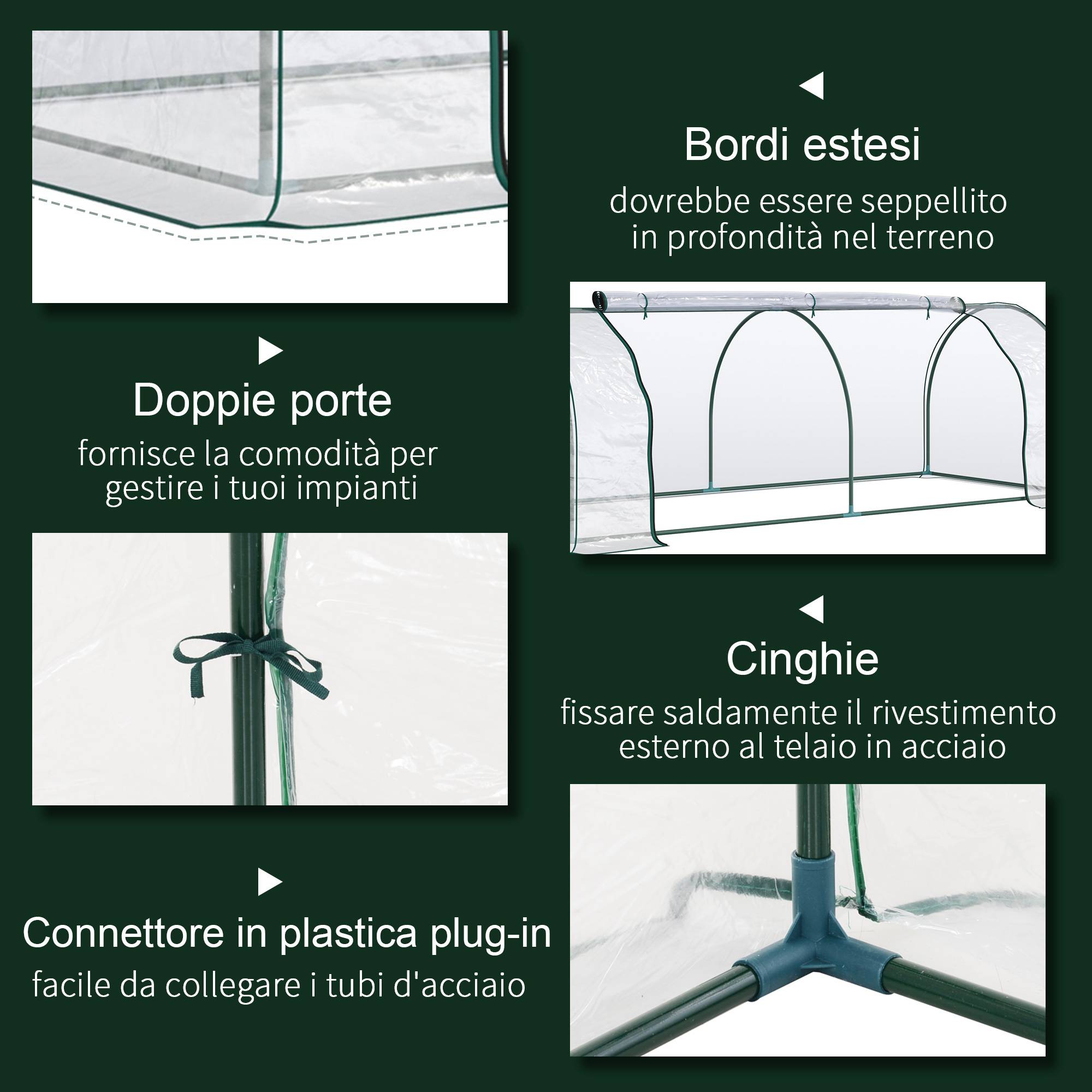 Sans Marque - Serre de jardin porte charnières acier PVC 250x100x80 cm serre tunnel basse culture légumes fleurs serre potagère extérieure verte - Image 6