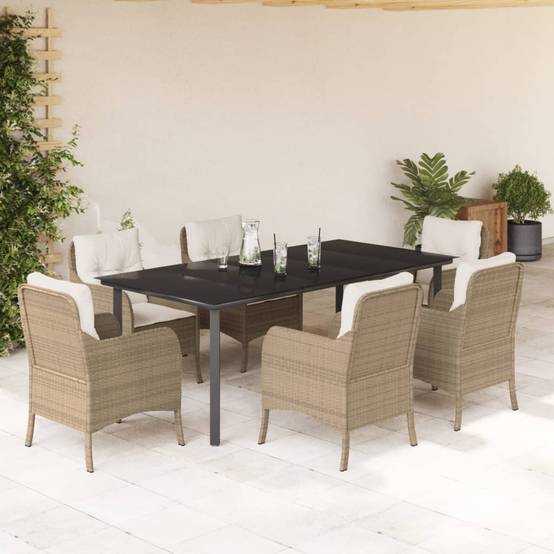 ComfortXL - Ensemble repas 6 personnes résine tressée grande table de jardin Beige – ComfortXL Outdoor Living - Image 1