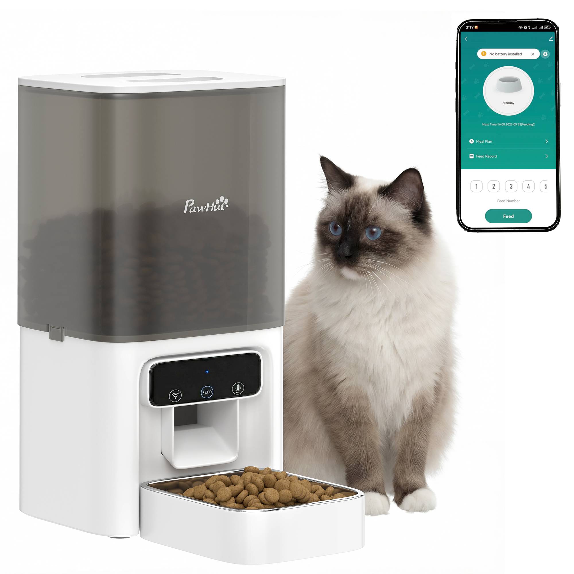 Distributeur automatique de nourriture pour chats de 4,5 L avec application et enregistreur vocal - Image 1