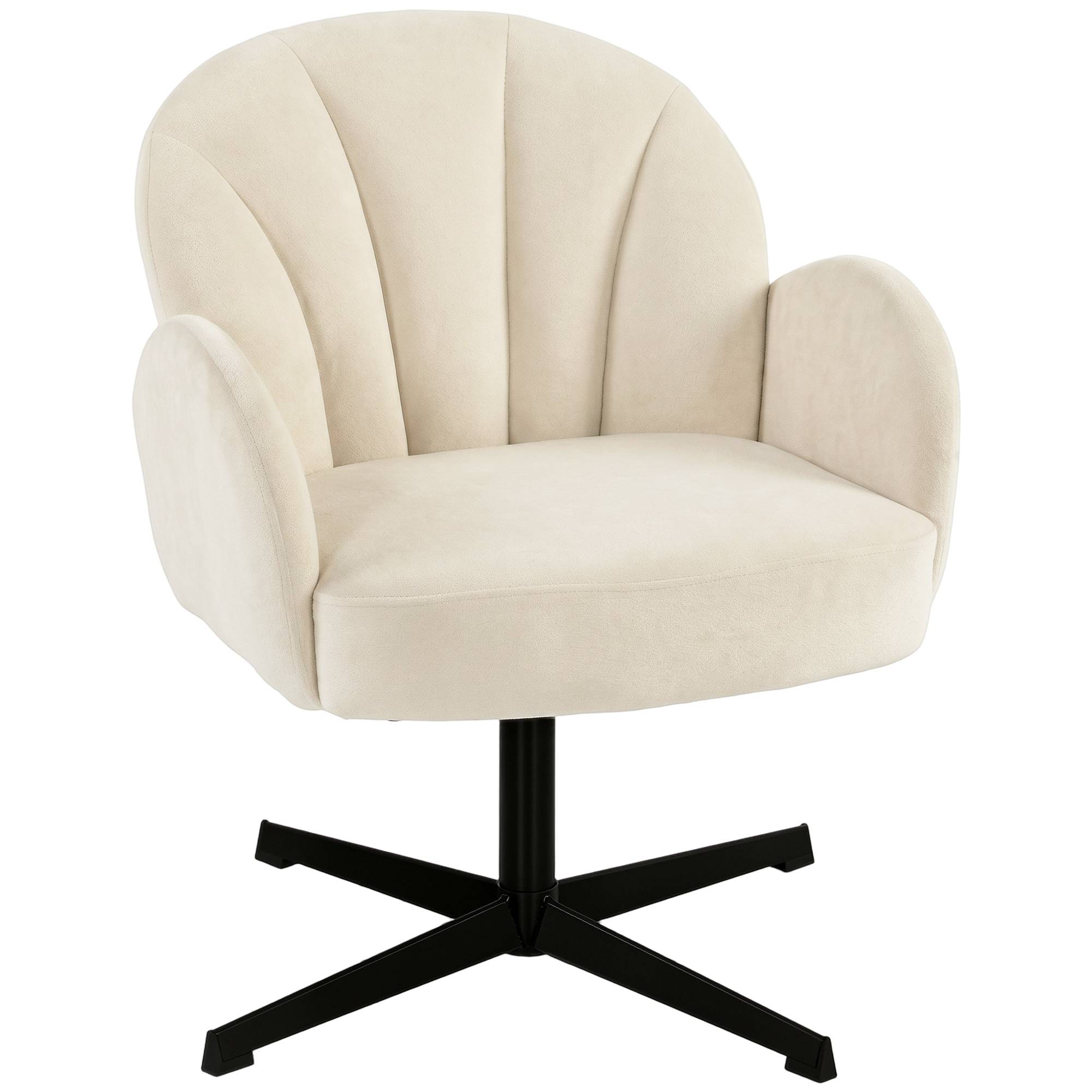 Fauteuil salon pivotant fauteuil d'appoint rembourré en velours dossier en forme de coquille coussin à ressorts beige - Image 1