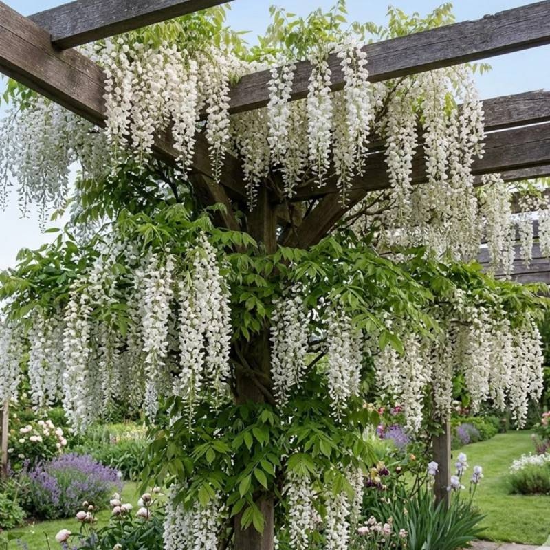 Glycine du Japon blanche à fleurs Blanche - feuillage Caduc - Godet - 5/20 cm-  hauteur à maturité De 5,00 m à 10,00 m - Image 2