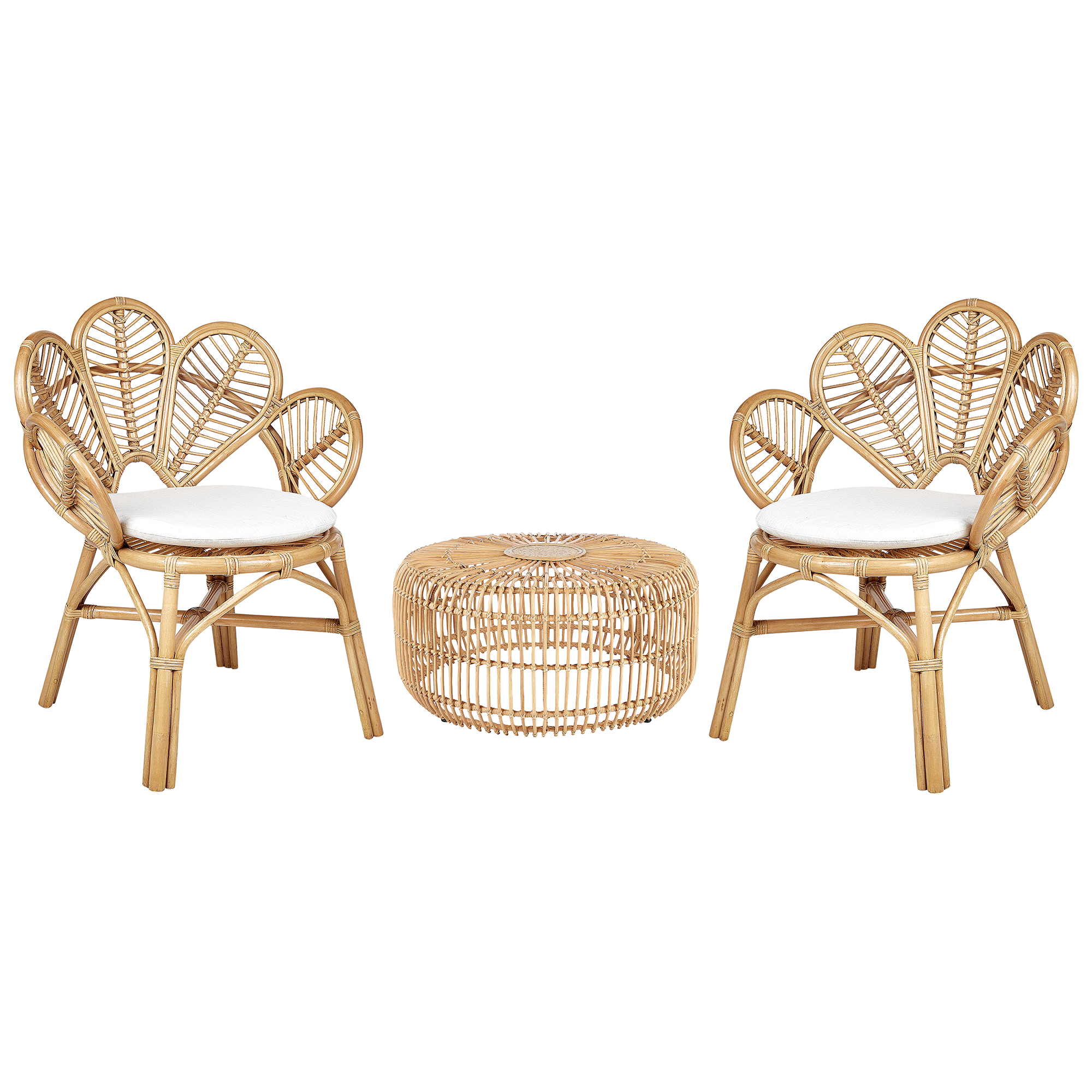 Beliani - Ensemble Bistro en Rotin Naturel 74 x 61 x 88 cm 2 Chaises et Table Basse pour Extérieur et Intérieur Boho Rustique - Image 1