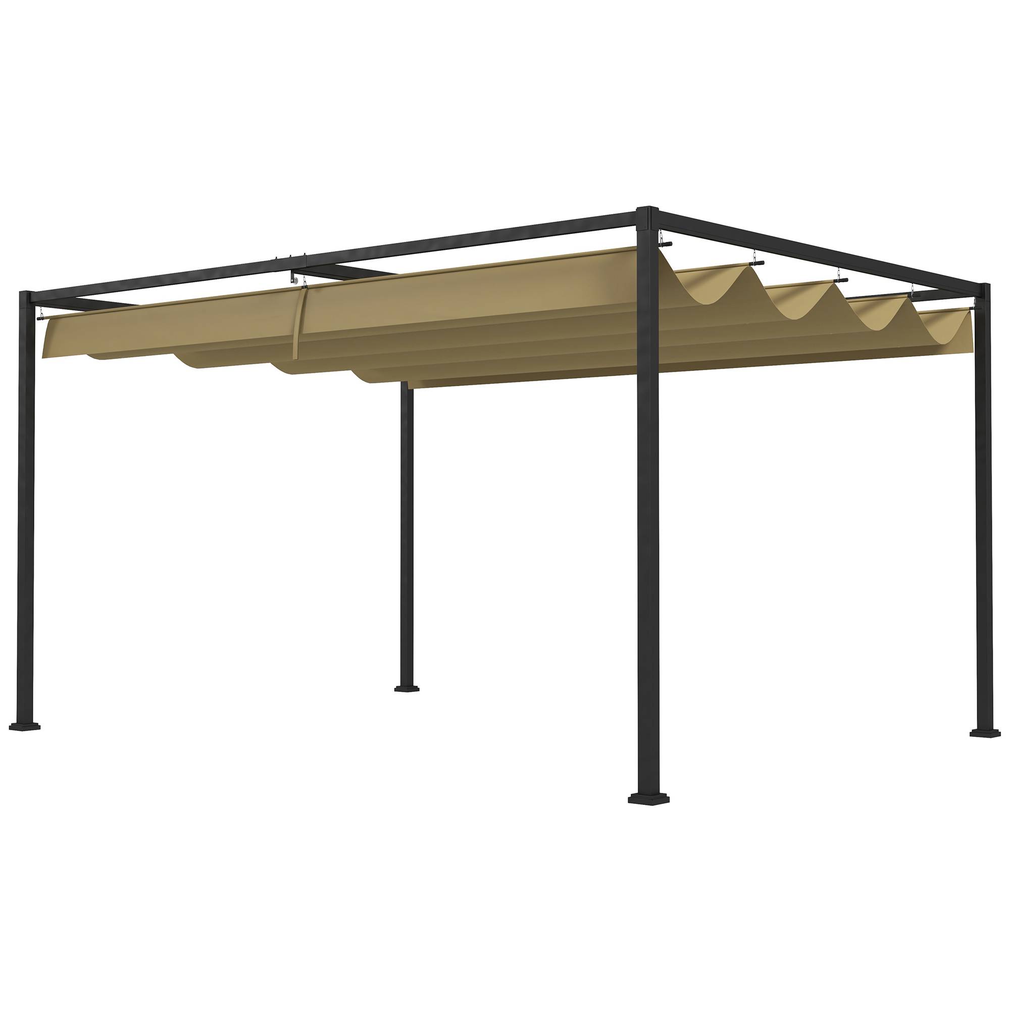 Pergola coulissante Pergola rétractable 3 x 2 m structure métal époxy anticorrosion toile polyester 180 g/m² kaki - Image 2