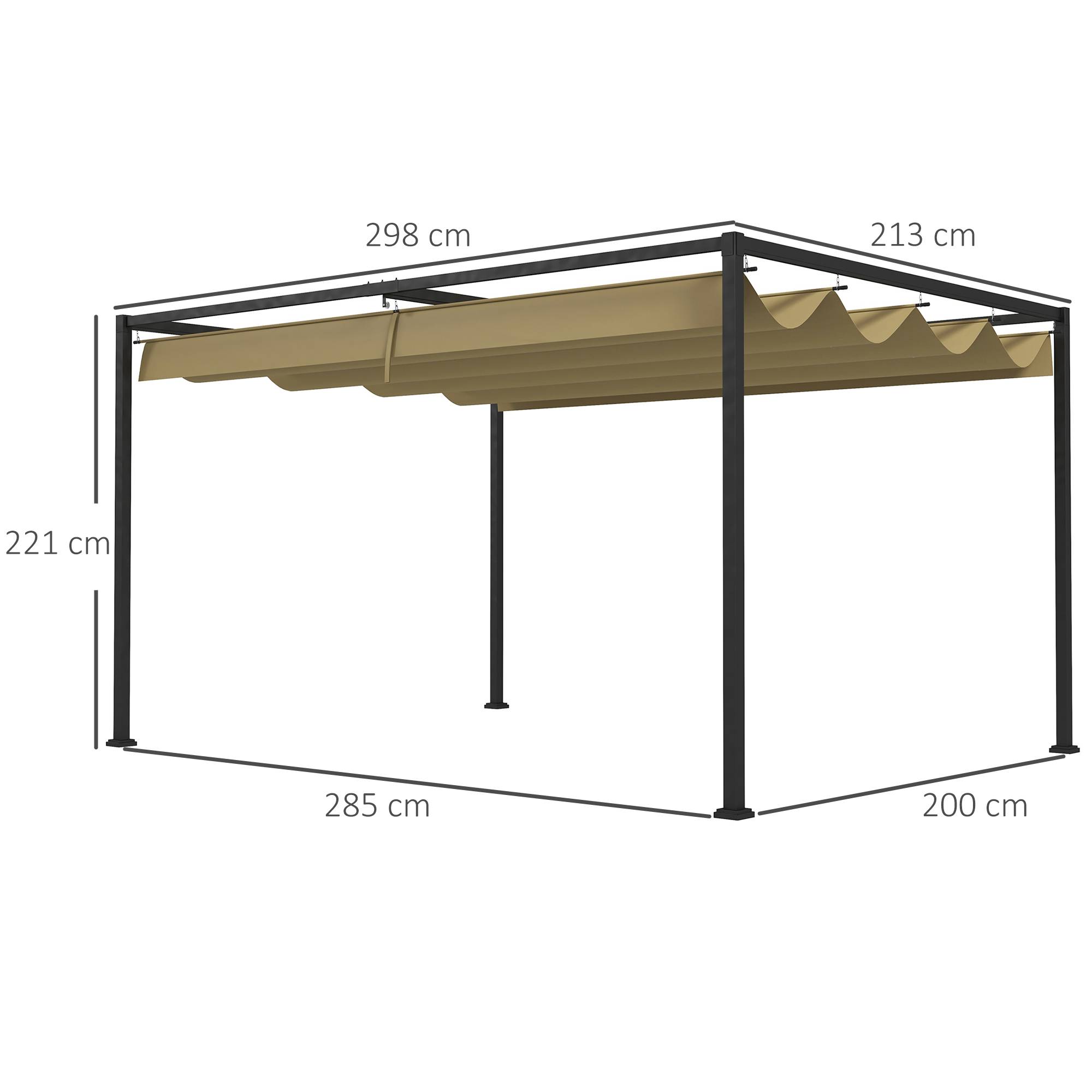 Pergola coulissante Pergola rétractable 3 x 2 m structure métal époxy anticorrosion toile polyester 180 g/m² kaki - Image 5