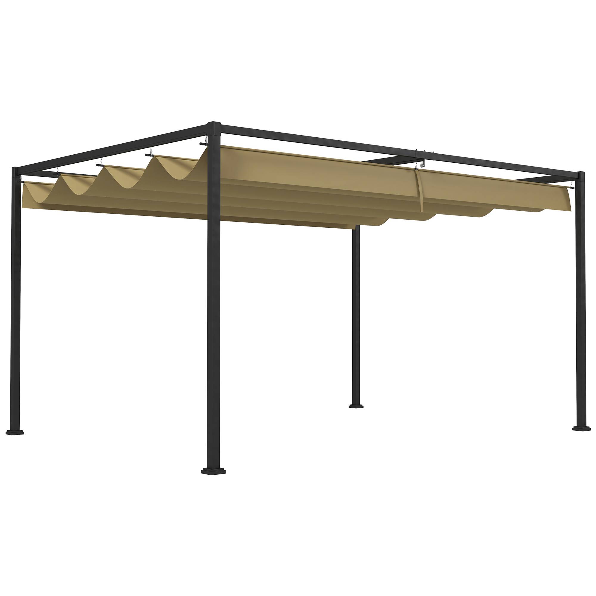Pergola coulissante Pergola rétractable 3 x 2 m structure métal époxy anticorrosion toile polyester 180 g/m² kaki - Image 1