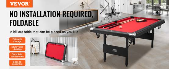 Vevor - VEVOR Table de billard pliable 192cm, kit complet accessoires, couleur noir/tissu rouge, pour maison, club. - Image 9