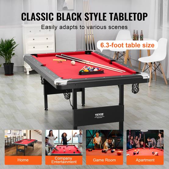 Vevor - VEVOR Table de billard pliable 192cm, kit complet accessoires, couleur noir/tissu rouge, pour maison, club. - Image 6