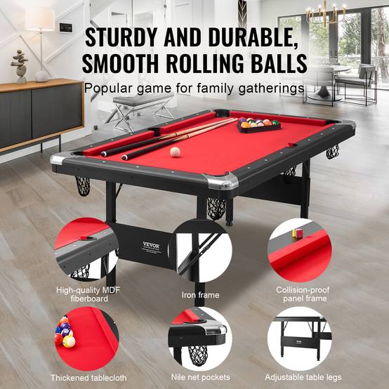Vevor - VEVOR Table de billard pliable 192cm, kit complet accessoires, couleur noir/tissu rouge, pour maison, club. - Image 3