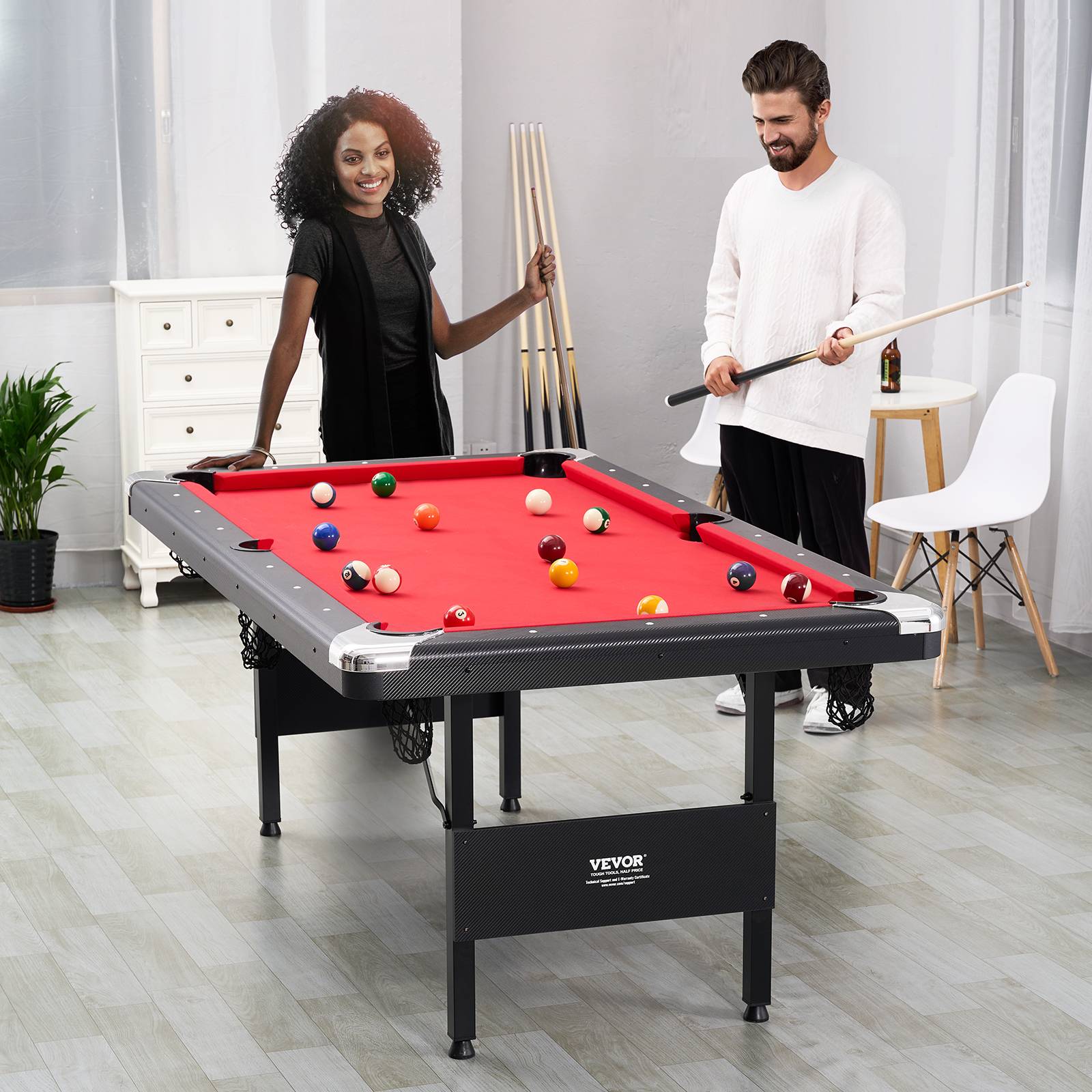 Vevor - VEVOR Table de billard pliable 192cm, kit complet accessoires, couleur noir/tissu rouge, pour maison, club. - Image 8