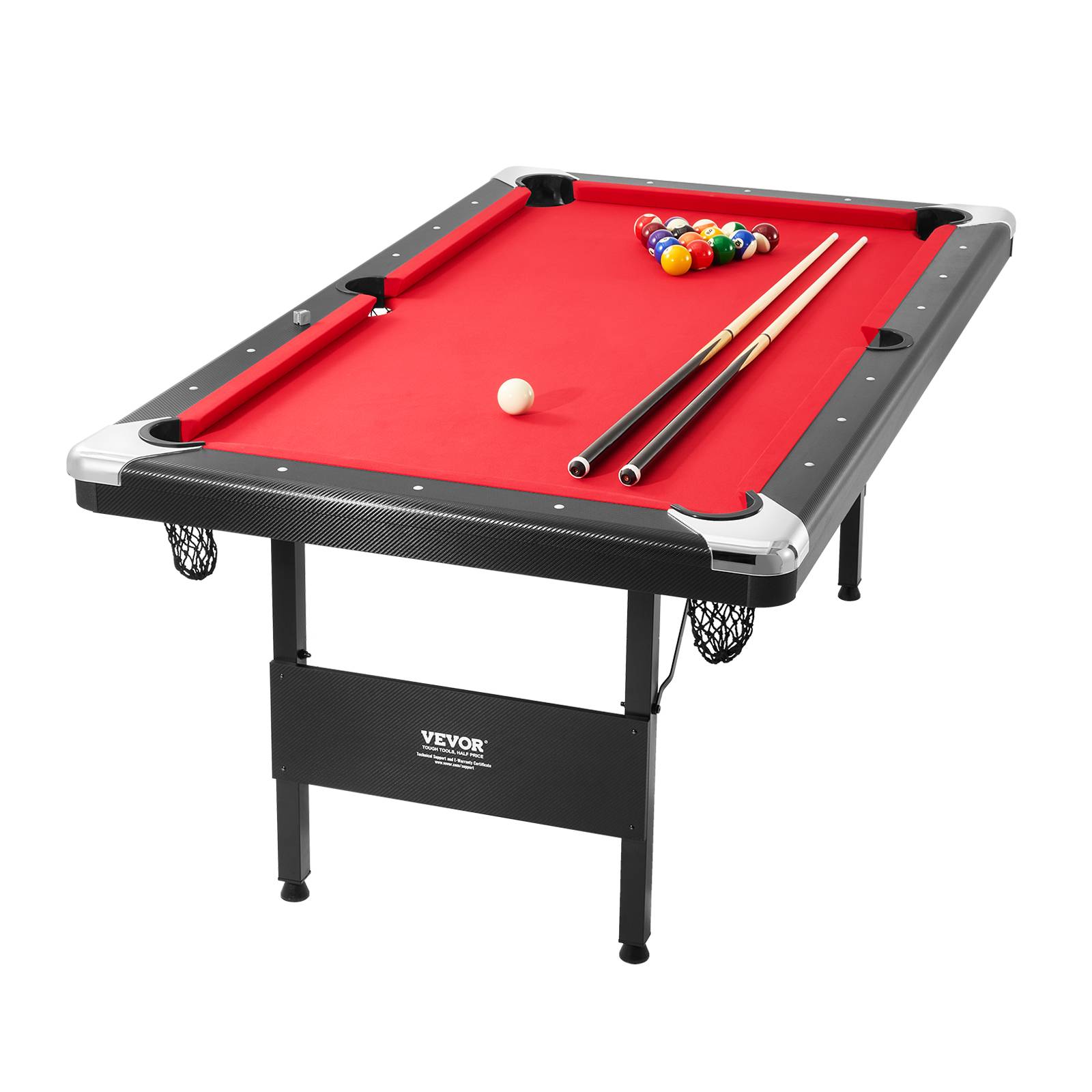Vevor - VEVOR Table de billard pliable 192cm, kit complet accessoires, couleur noir/tissu rouge, pour maison, club. - Image 1