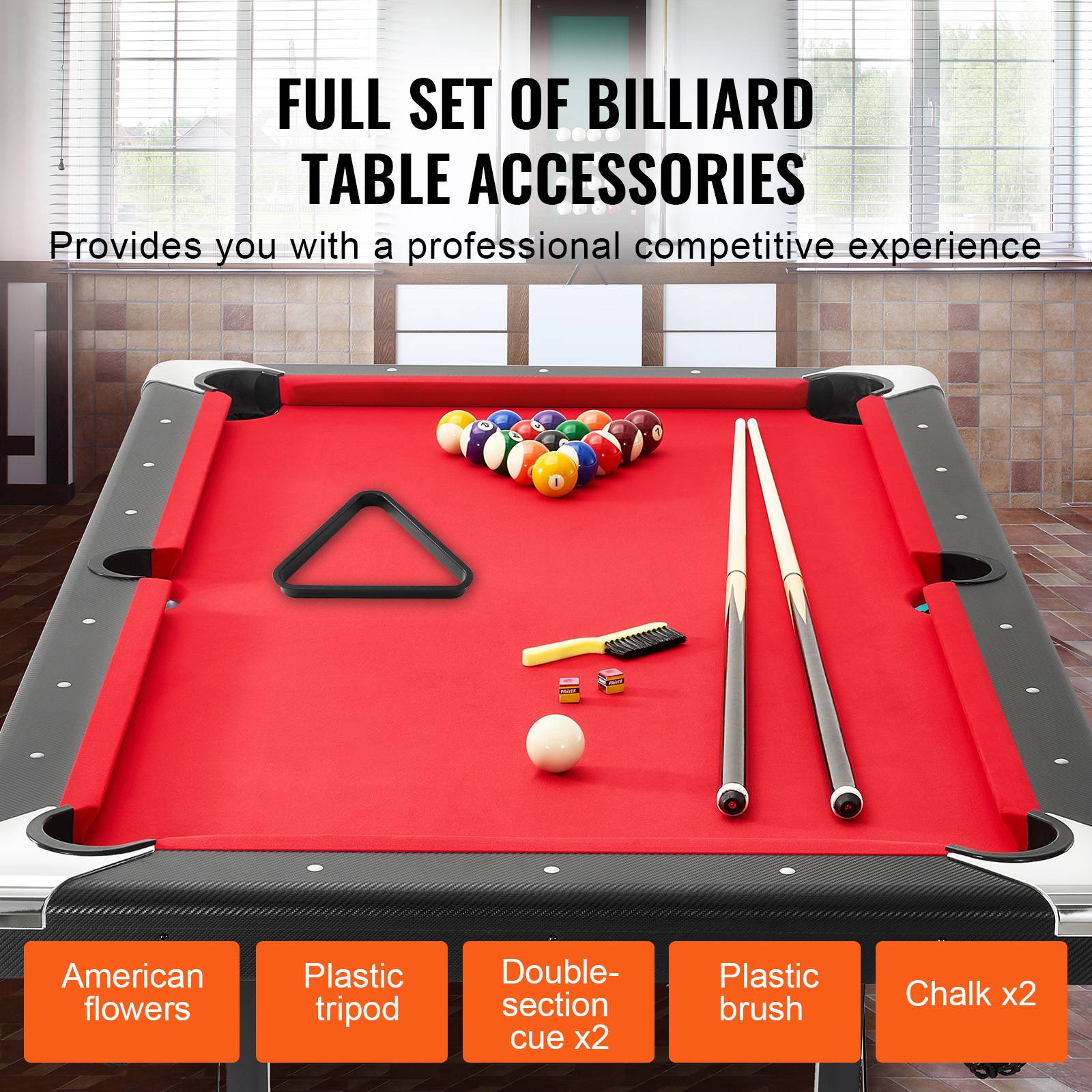 Vevor - VEVOR Table de billard pliable 192cm, kit complet accessoires, couleur noir/tissu rouge, pour maison, club. - Image 4